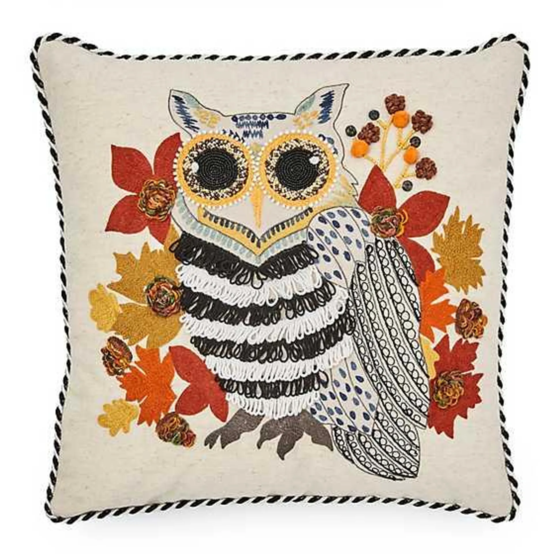 Falling Leaves Stripe Owl Throw Pillow