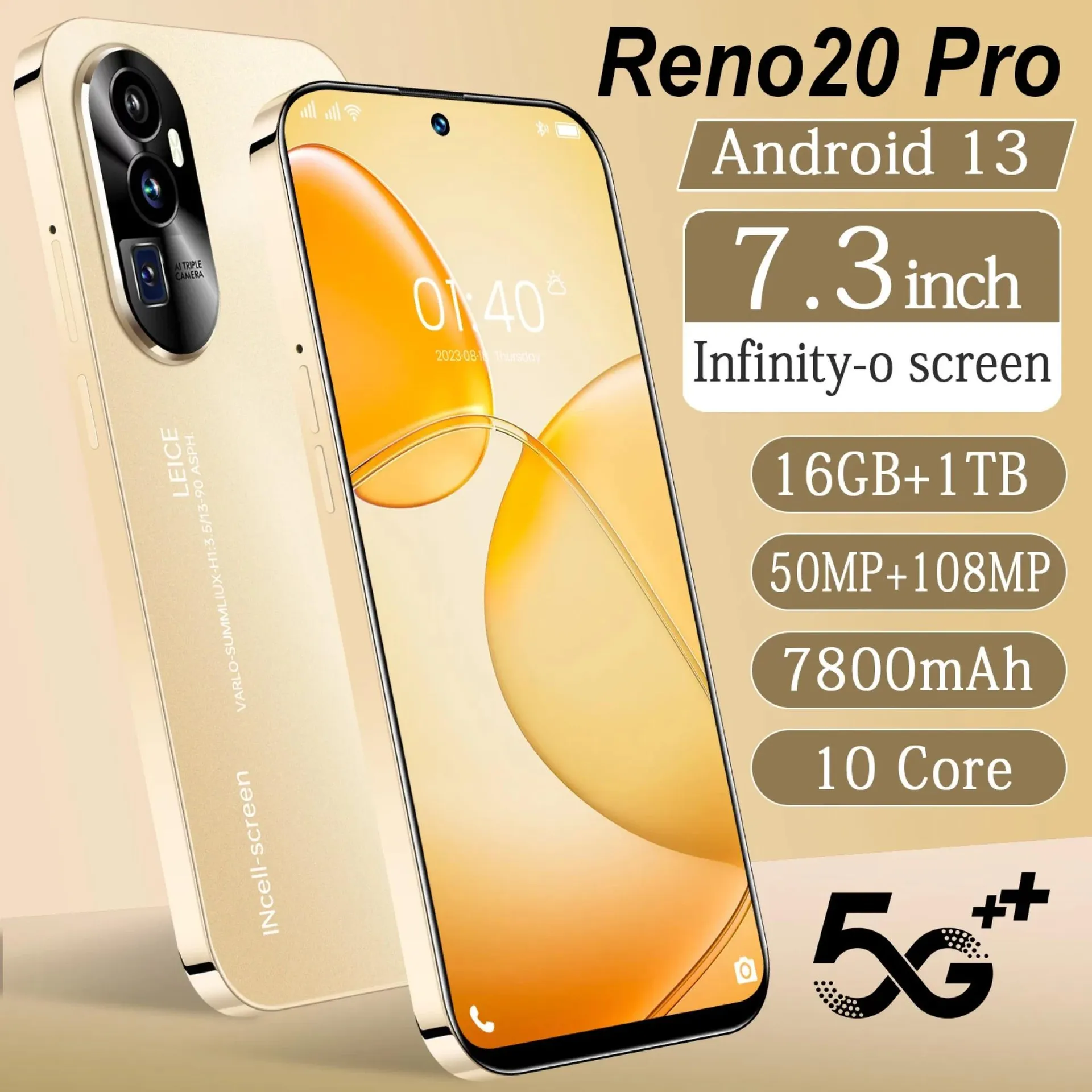 2025 NUEVO Band Reno 20 Pro 5G Teléfono inteligente Octa Core Snapdragon 16 + 1 TB 7.3