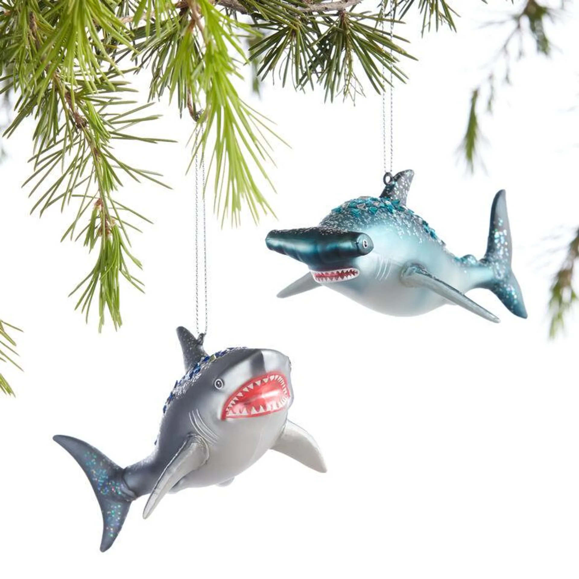 Glass Shark Ornaments Set Of 2