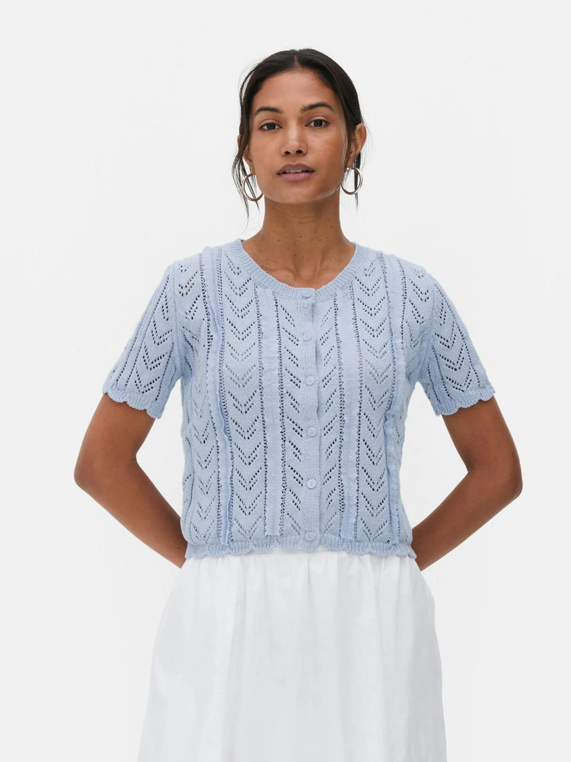Short Sleeve Pointelle Cardigan