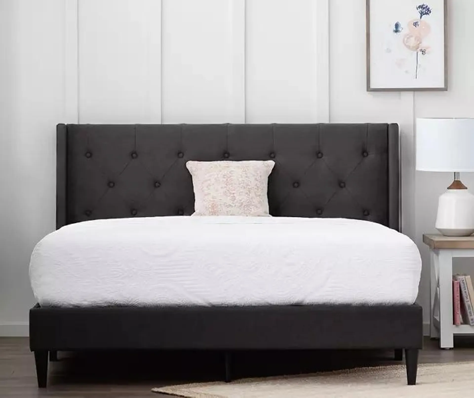 Isabelle Charcoal Upholstered Twin Wingback Bed