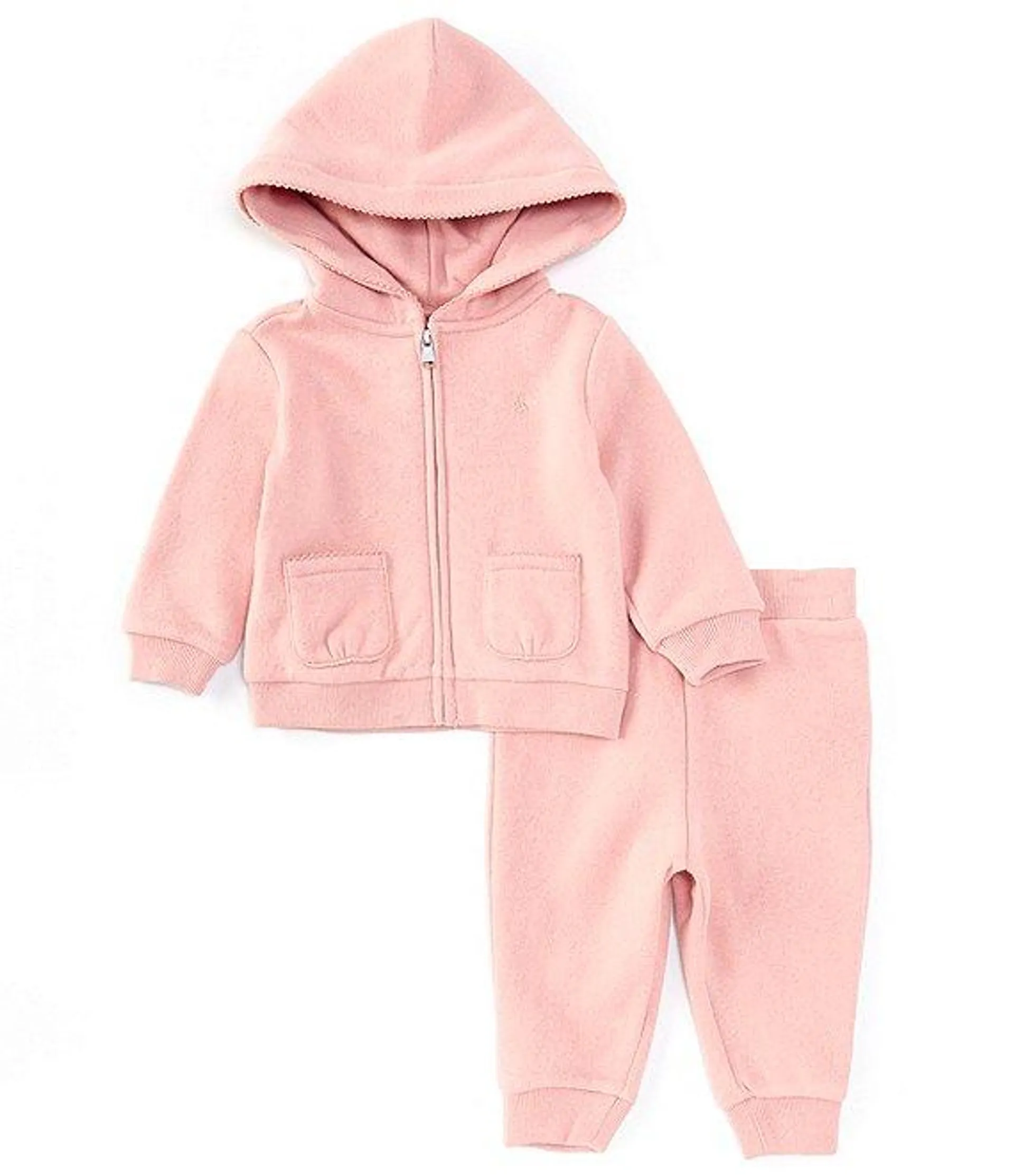 Baby Girls 3-24 Months Long Sleeve Picot-Trimmed Fleece Hoodie & Jogger Pant Set