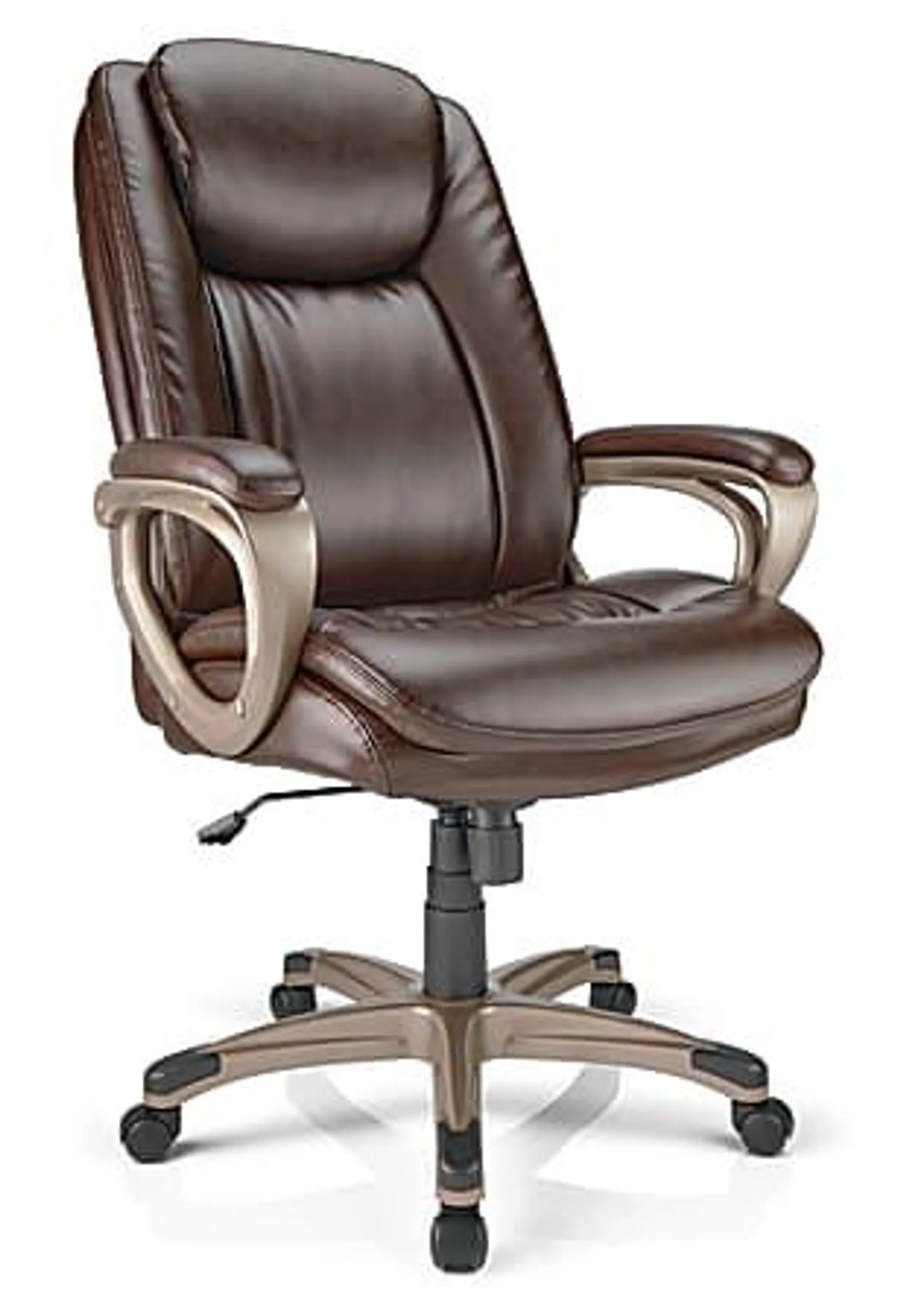 Realspace® Treswell Bonded Leather High-Back Executive Office Chair, Brown/Champagne, BIFMA Compliant