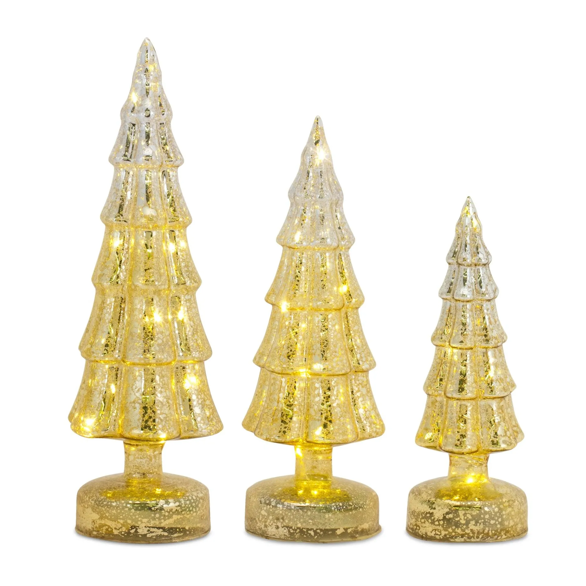 LED Lighted Mercury Glass Holiday Tree Décor, Set of 3