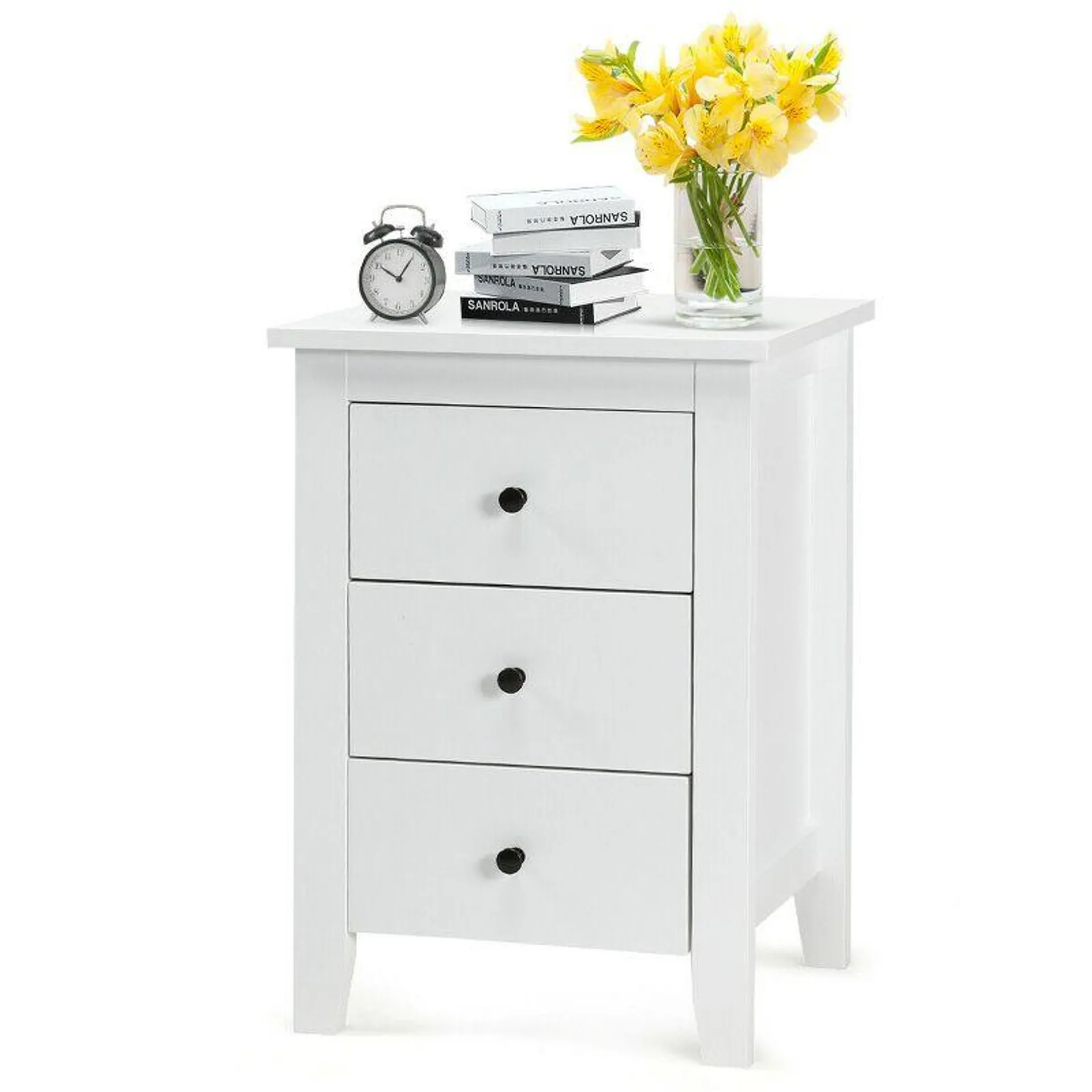 Nightstand End Beside Table Drawers Modern Storage Bedroom Furniture White