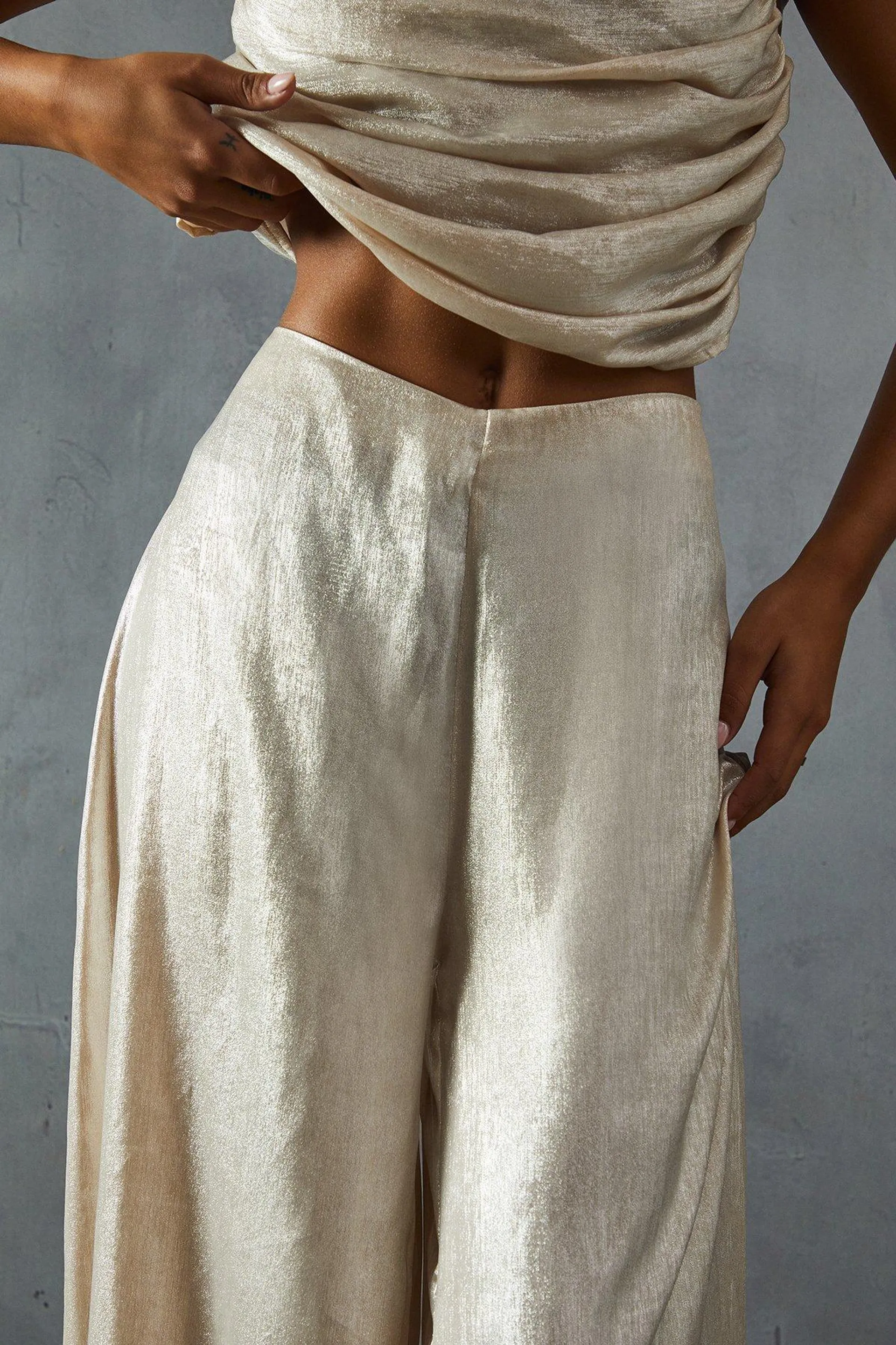 Lame Draped Bust Top & Wide Leg Trouser Co-ord