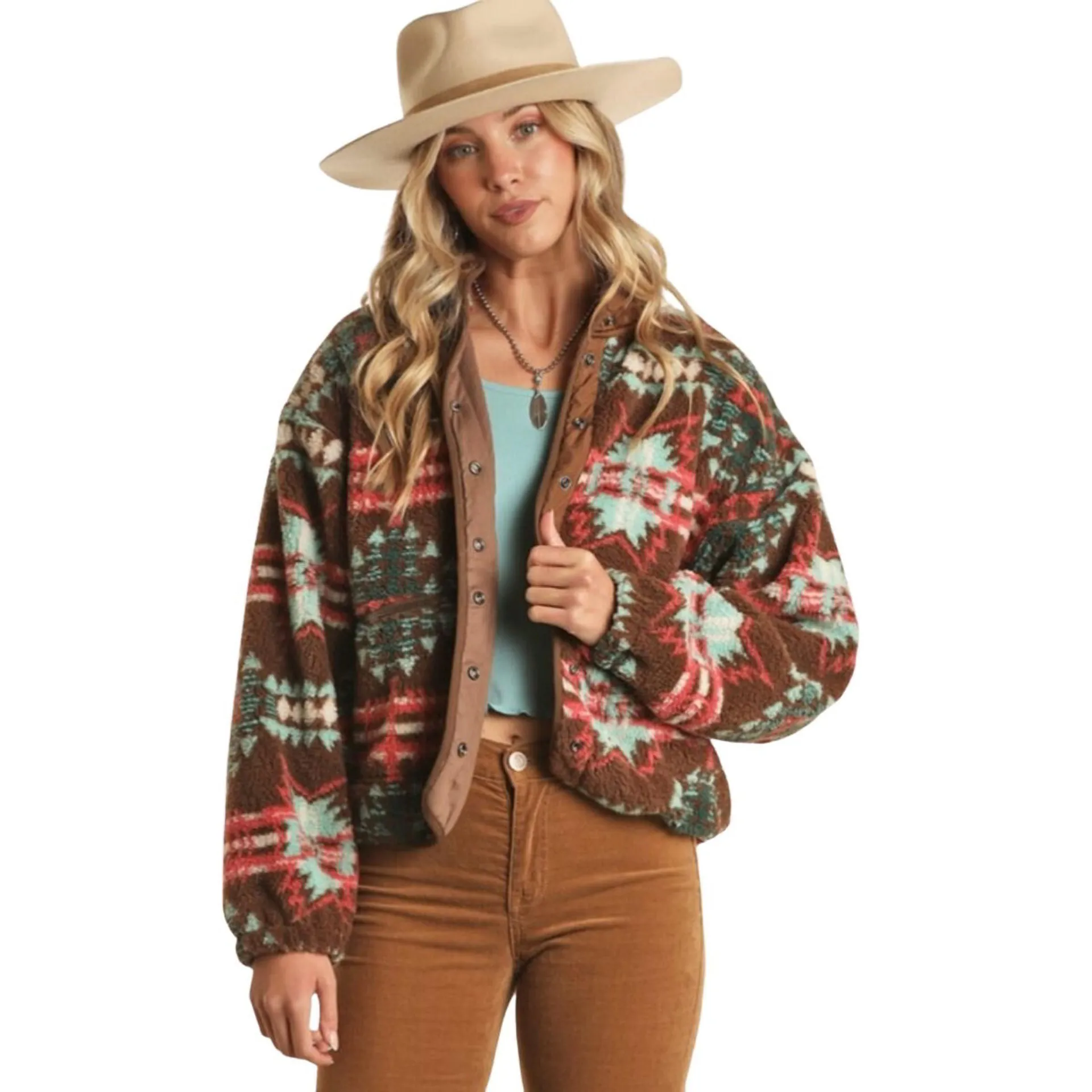 Rock & Roll Denim Womens Chocolate Aztec Sherpa Jacket