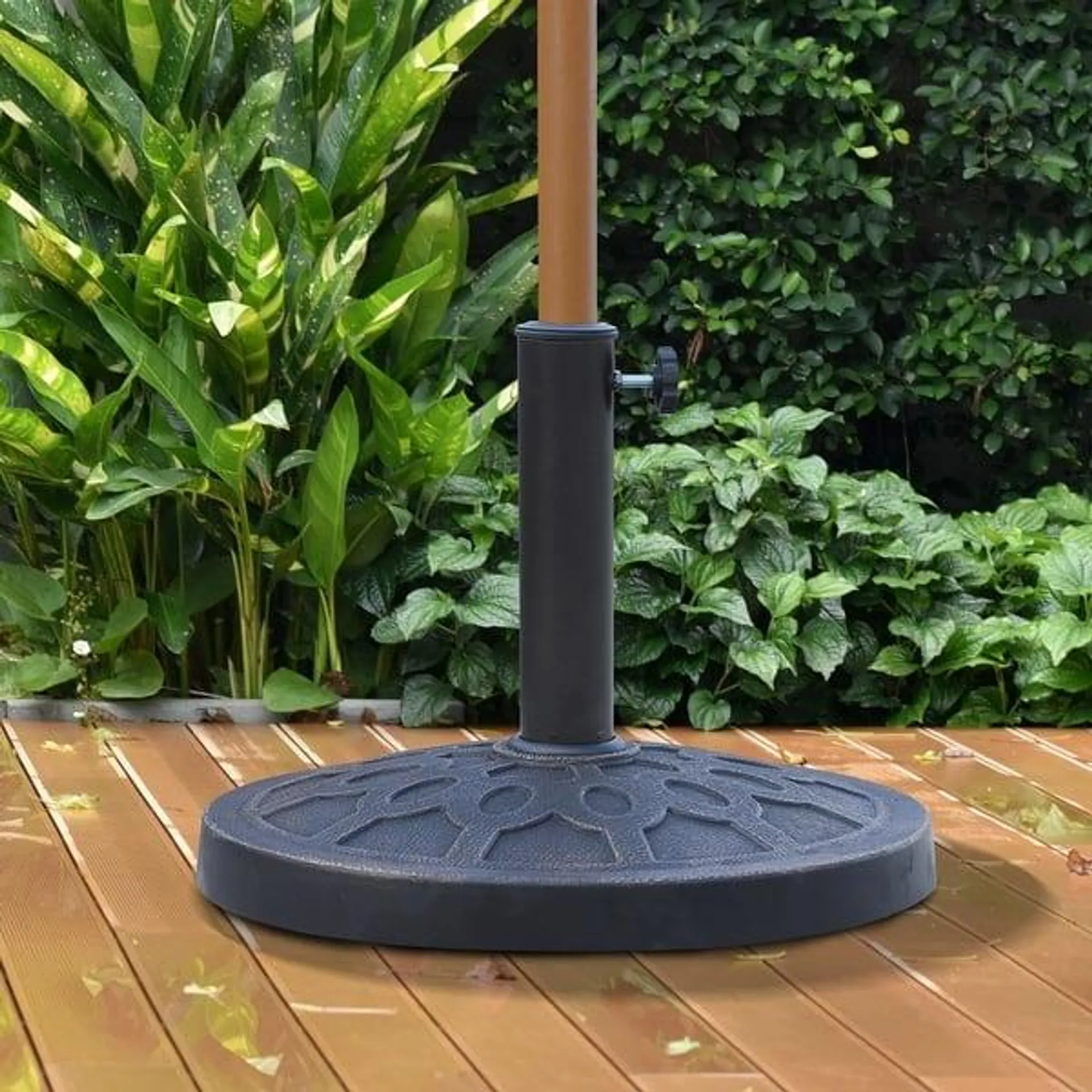 Outsunny Round Bronzed Cast Stone Umbrella Base Holder