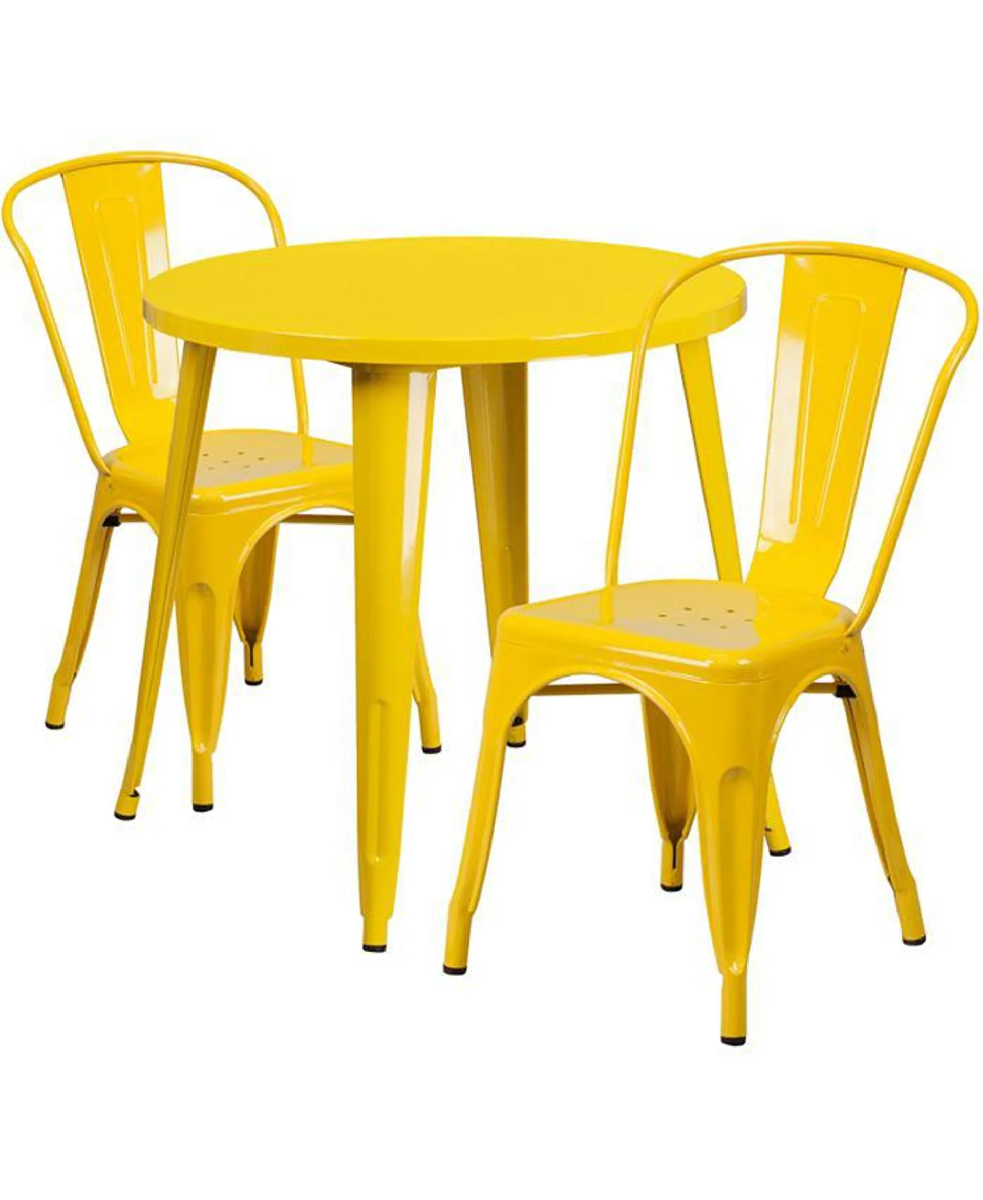 30'' Round Yellow Metal Indoor-Outdoor Table Set With 2 Cafe Chairs