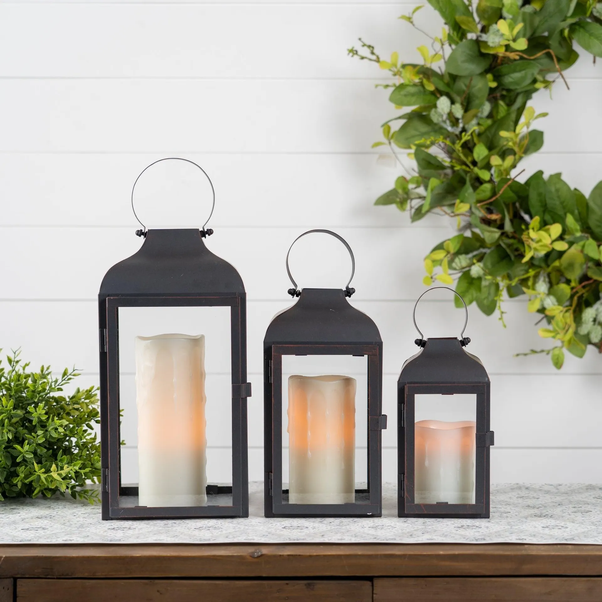 Modern Black Metal Lantern, Set of 2