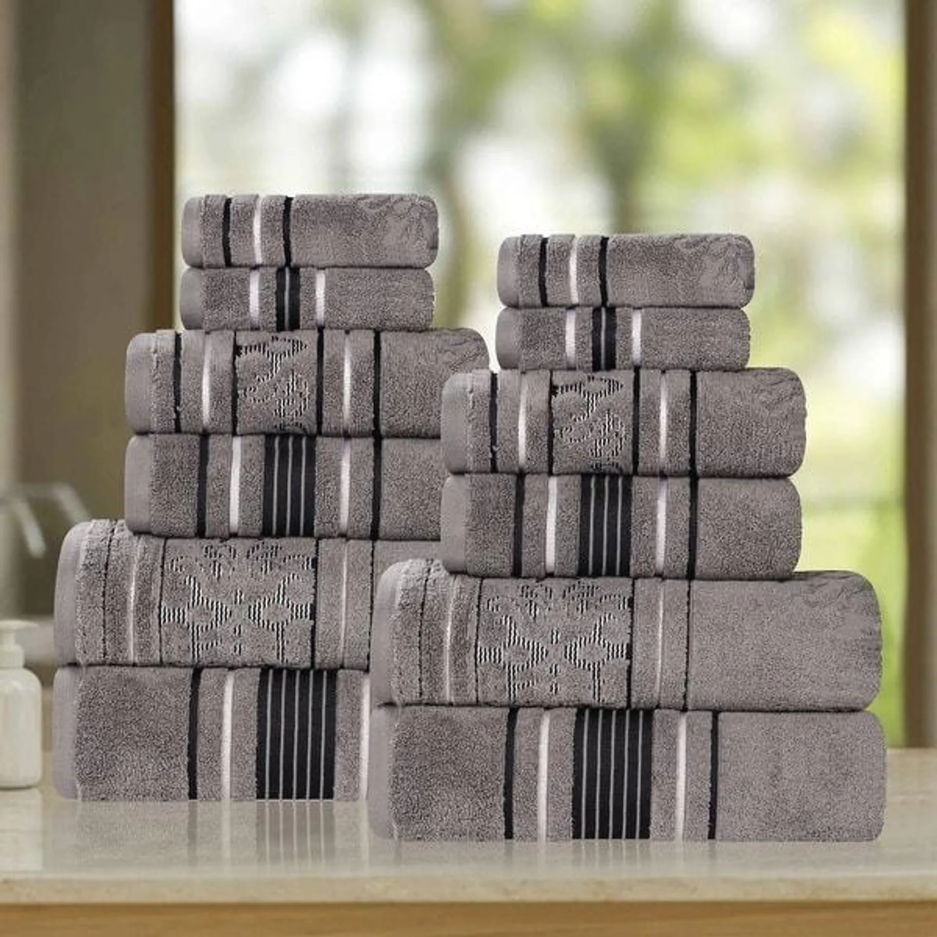 Superior Sadie Zero Twist Cotton Solid and Floral 12 Piece Towel Set