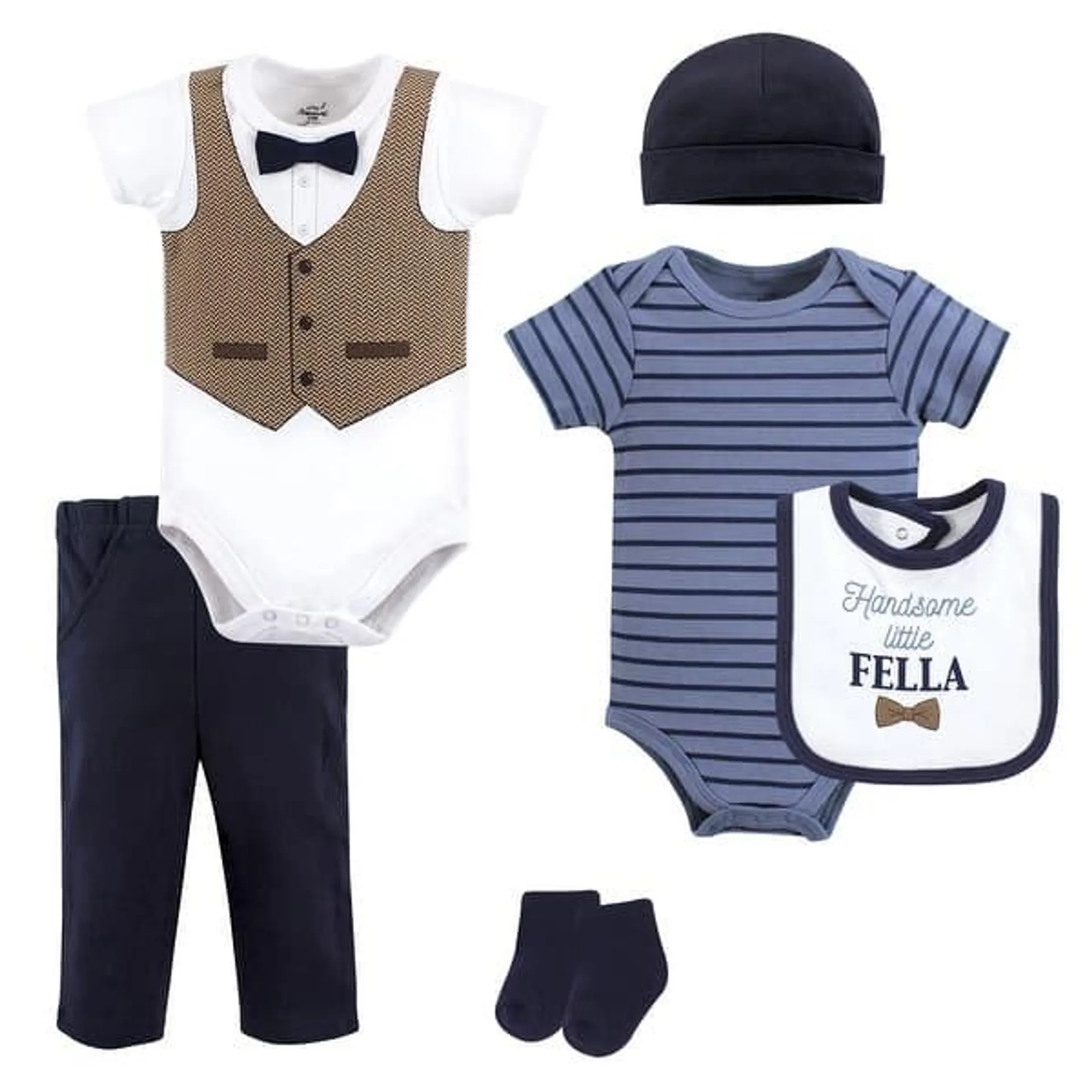 Hudson Baby Infant Boy Cotton Layette Set, Herringbone Little Fella