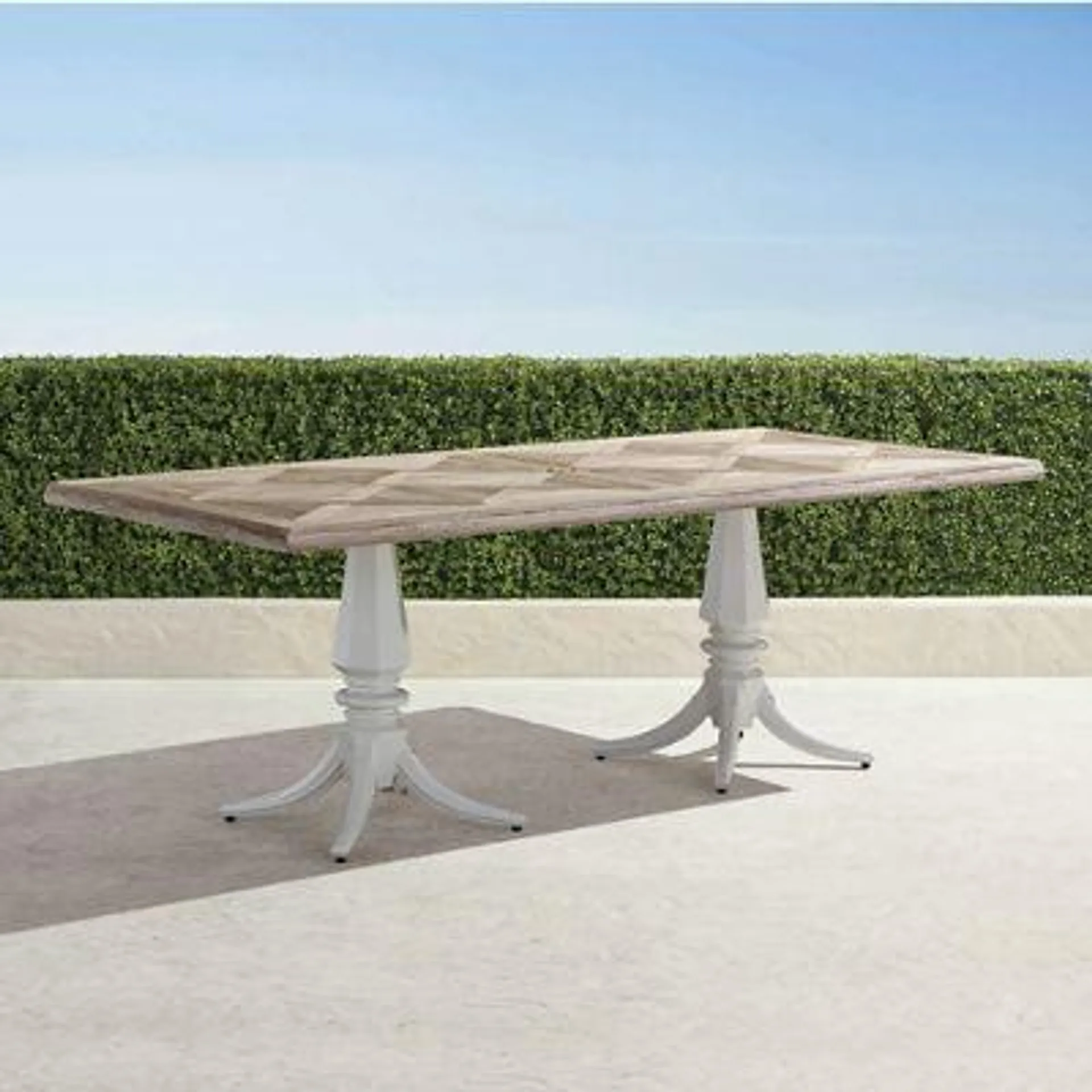 Avery Teak Top Table in White Aluminum