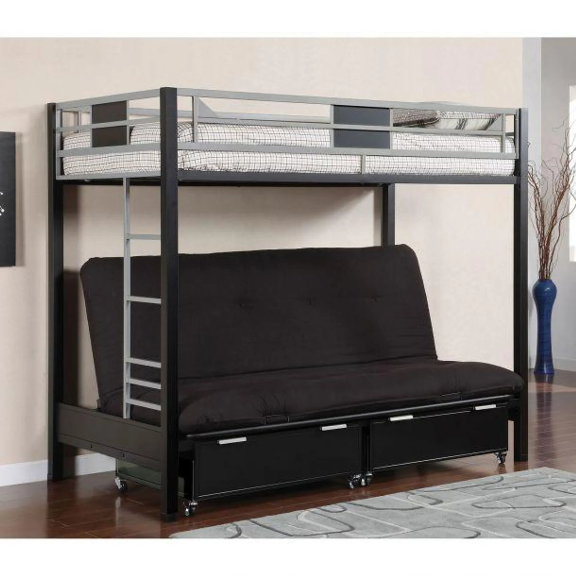 Clifton Twin Bunk Bed with Futon Base by Furniture of America - Silver/Gunmetal