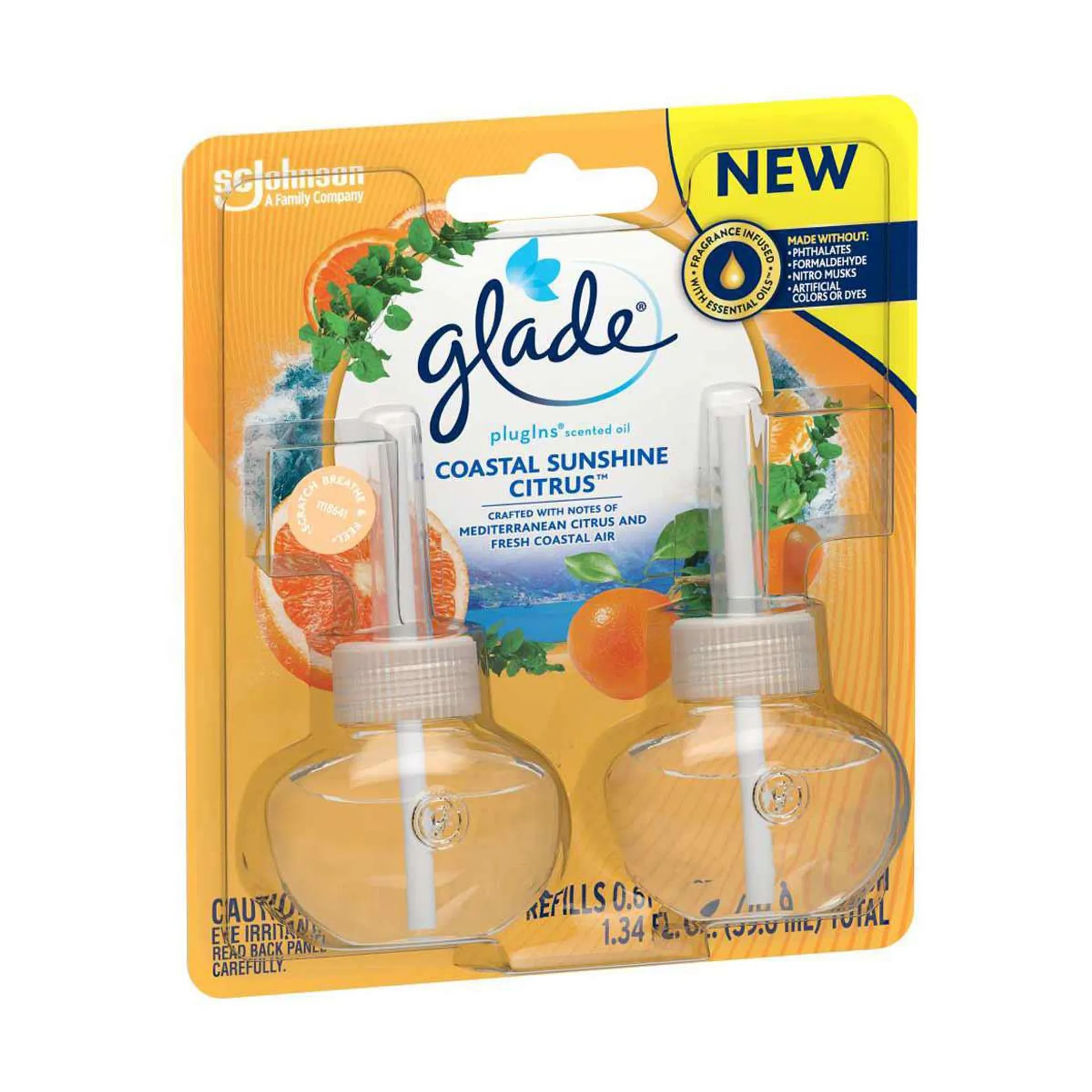 Glade Plugins Scented Oil 2 Refills, Glade Plug In Refills, Air Freshener, Coastal Sunshine Citrus™, 2 X 0.67 Oz