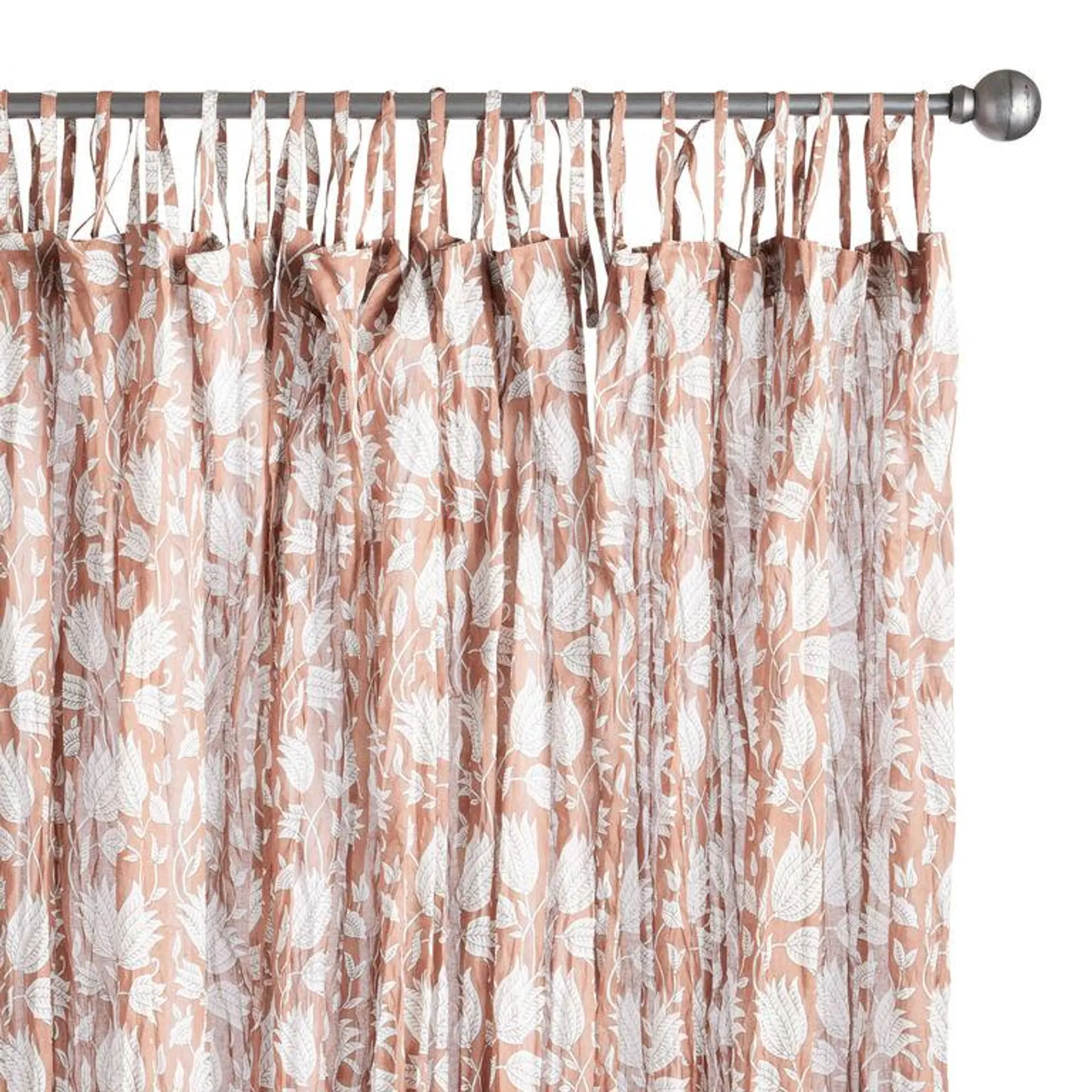 Rust Floral Cotton Crinkle Voile Tie Top Curtain Set of 2