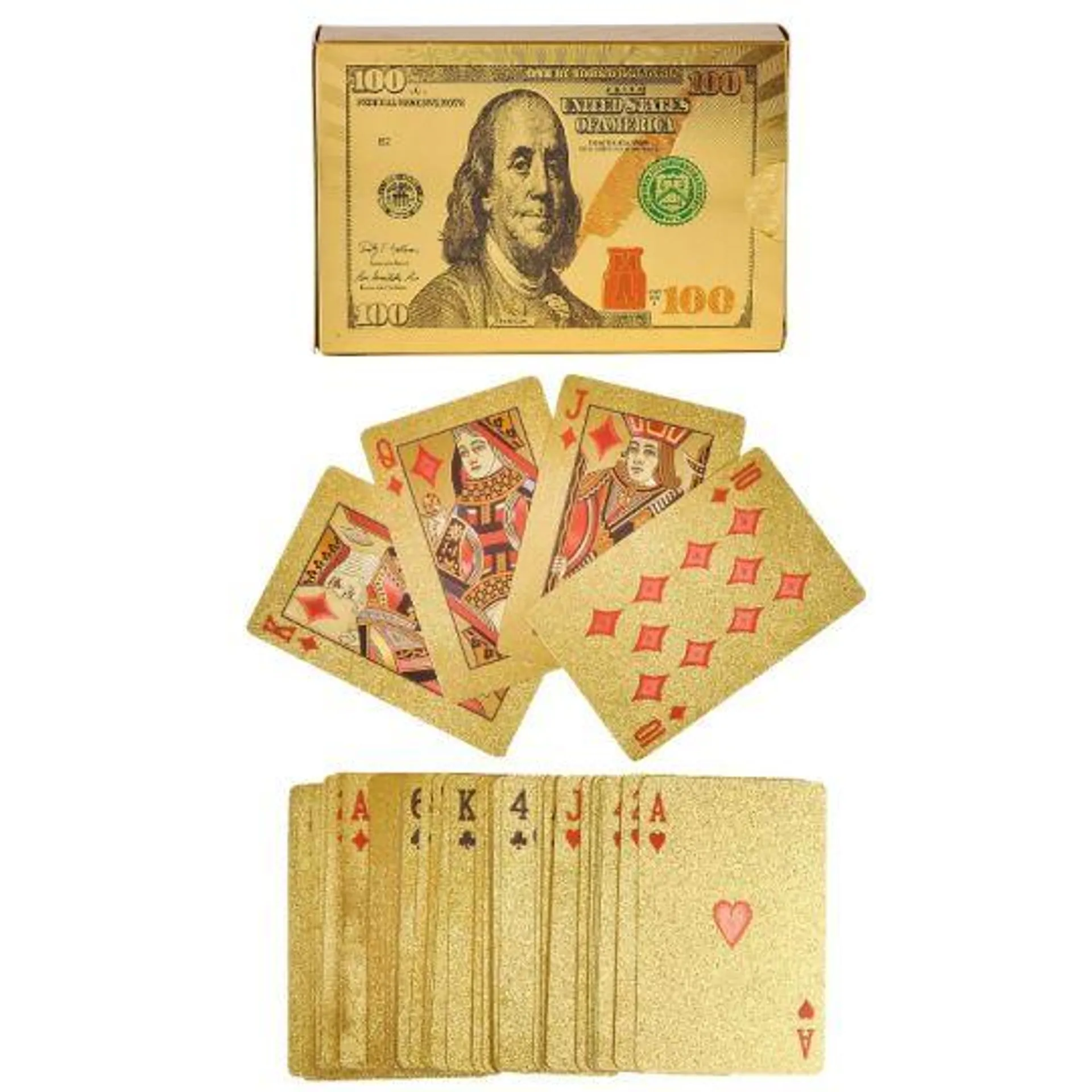 Rhode Island Novelty - Games & Toys - GOLD FOIL $100 BILL PLAYING CARDS DECK