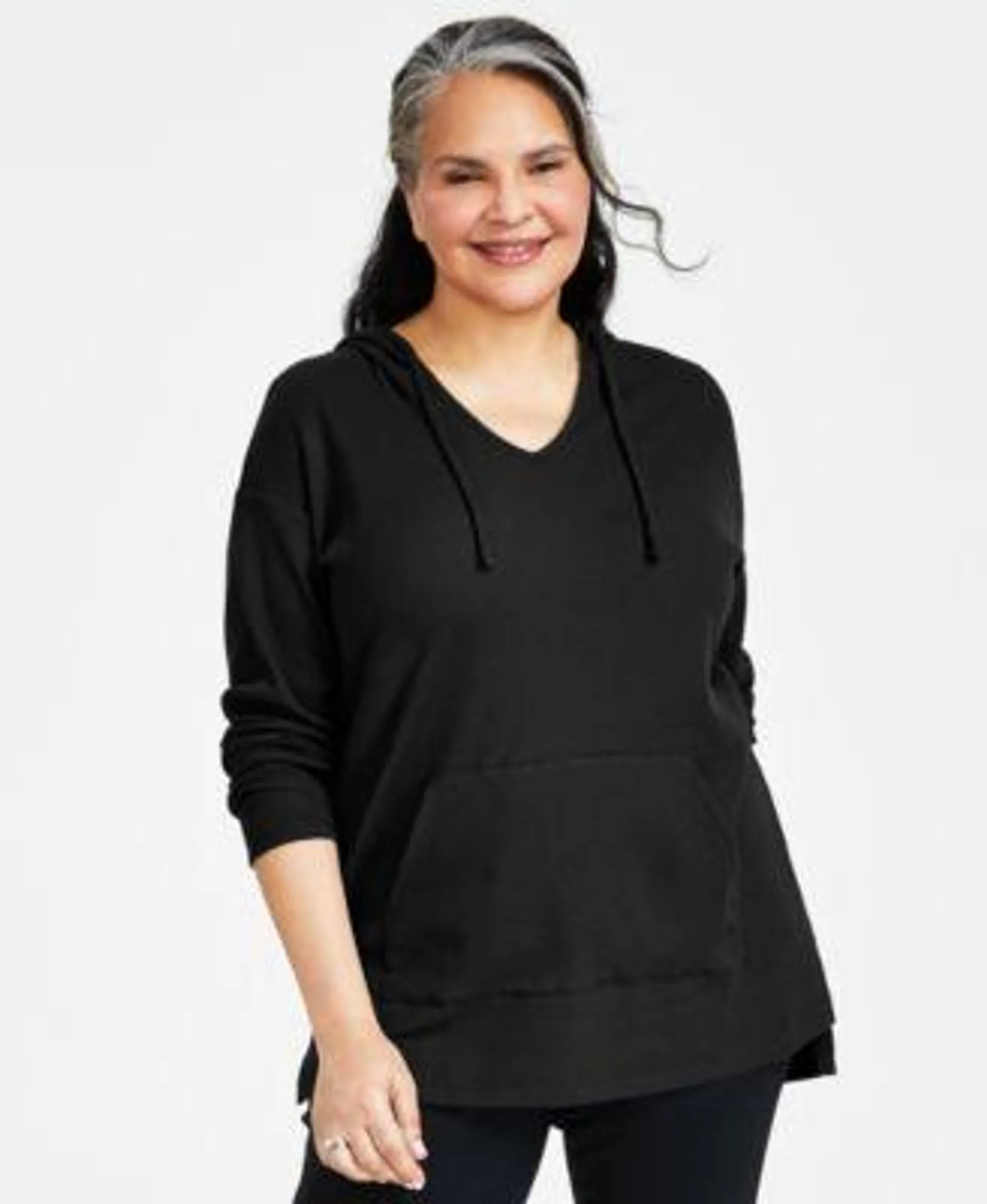 Plus Size Waffle-Knit Hoodie Tunic, Created for Macy's