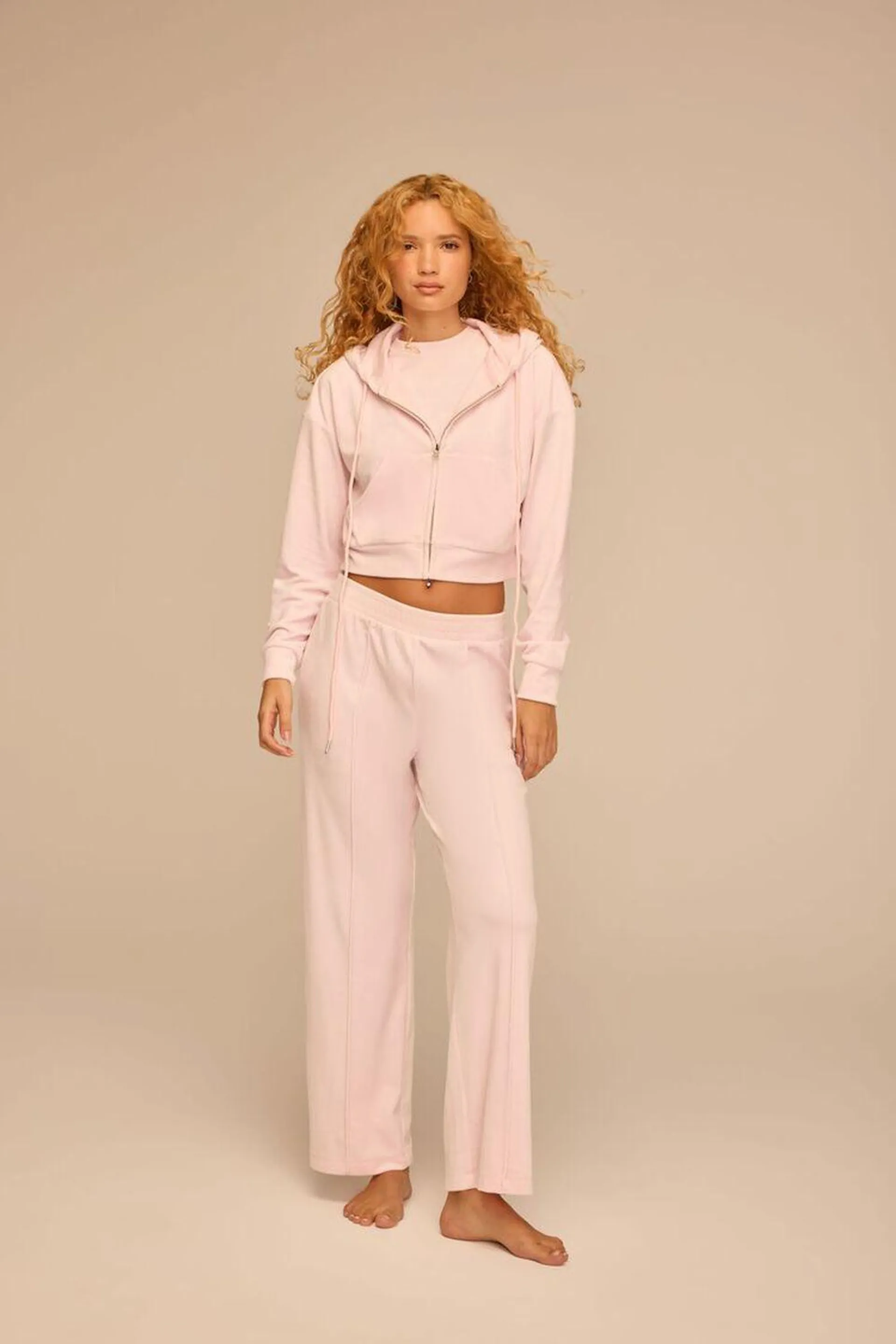 Velour Mid-Rise Wide-Leg Pants