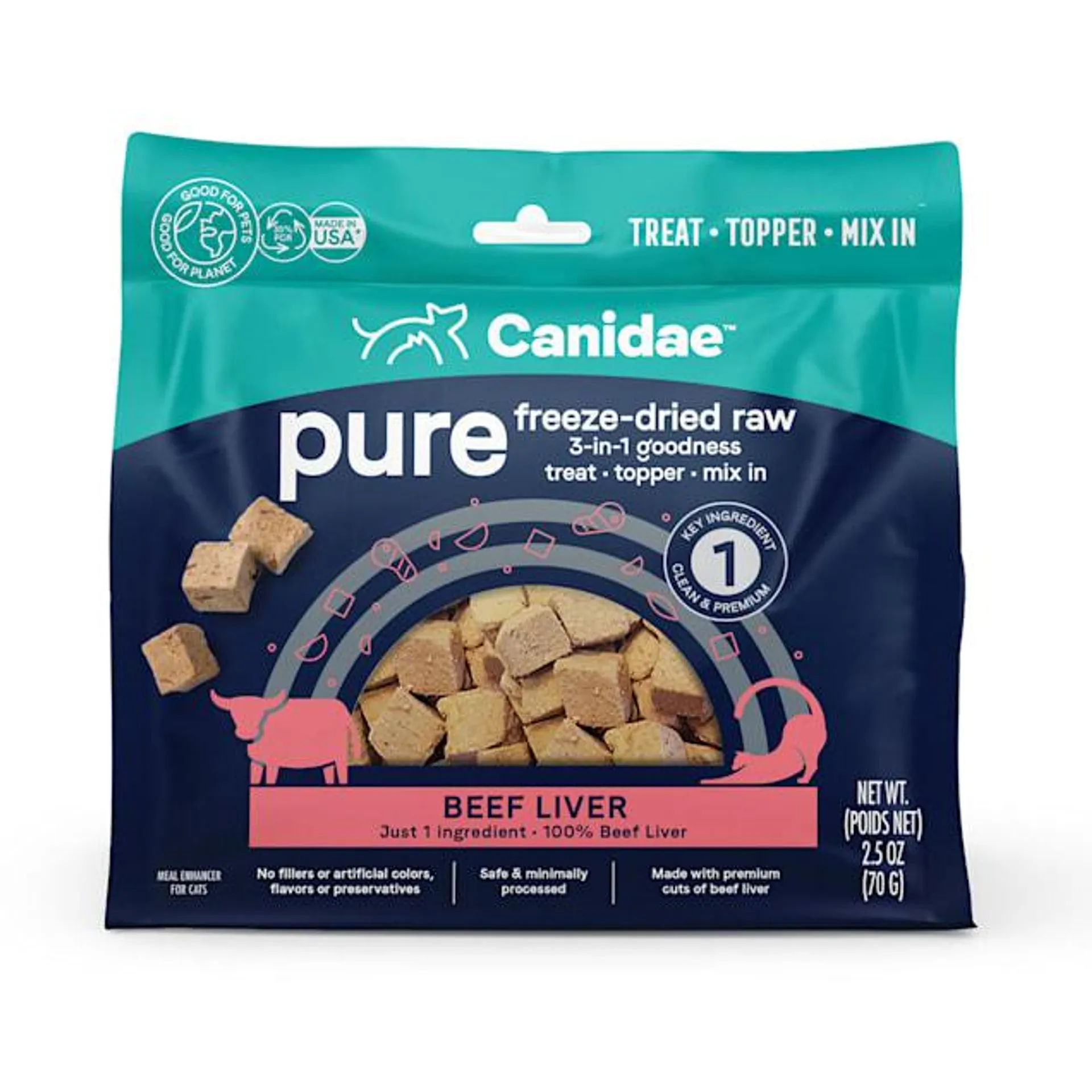 Canidae Pure 3-in-1 Goodness Freeze Dried Raw Beef Liver Cat Food, 2.5 oz.