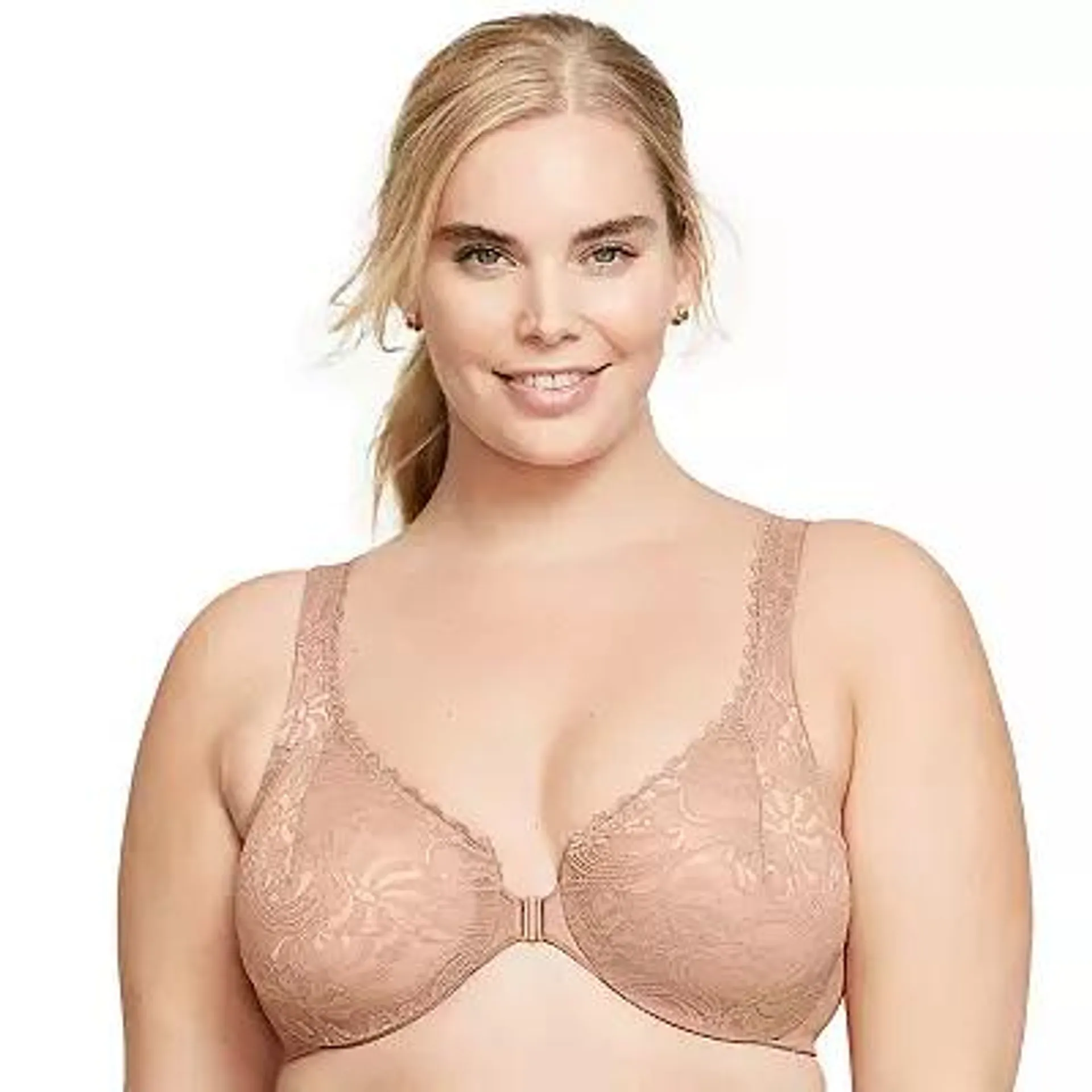 Plus Size Glamorise Full-Figure Wonderwire Front-Close Stretch Lace Bra 9245