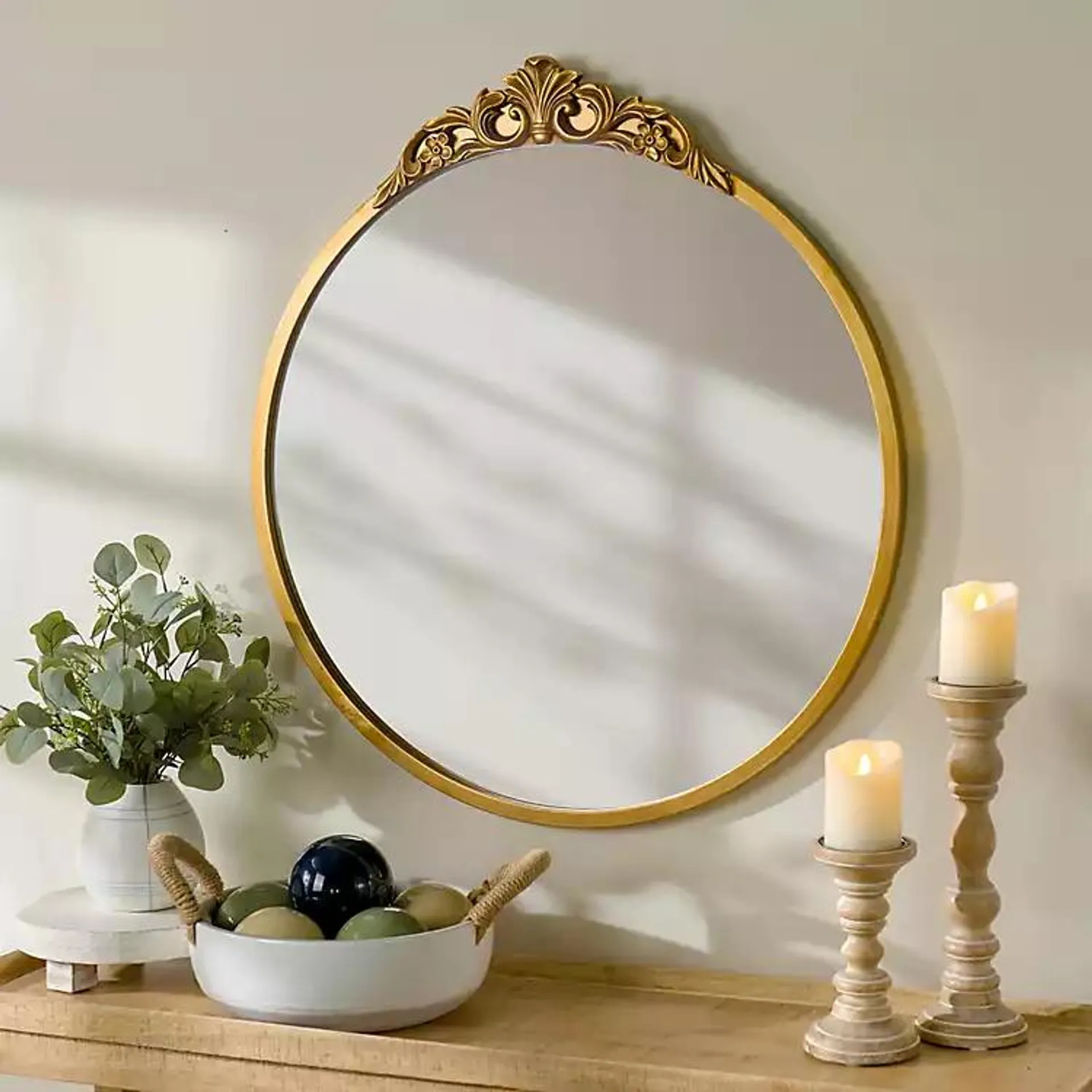 Gold Lana Ornate Round Wall Mirror