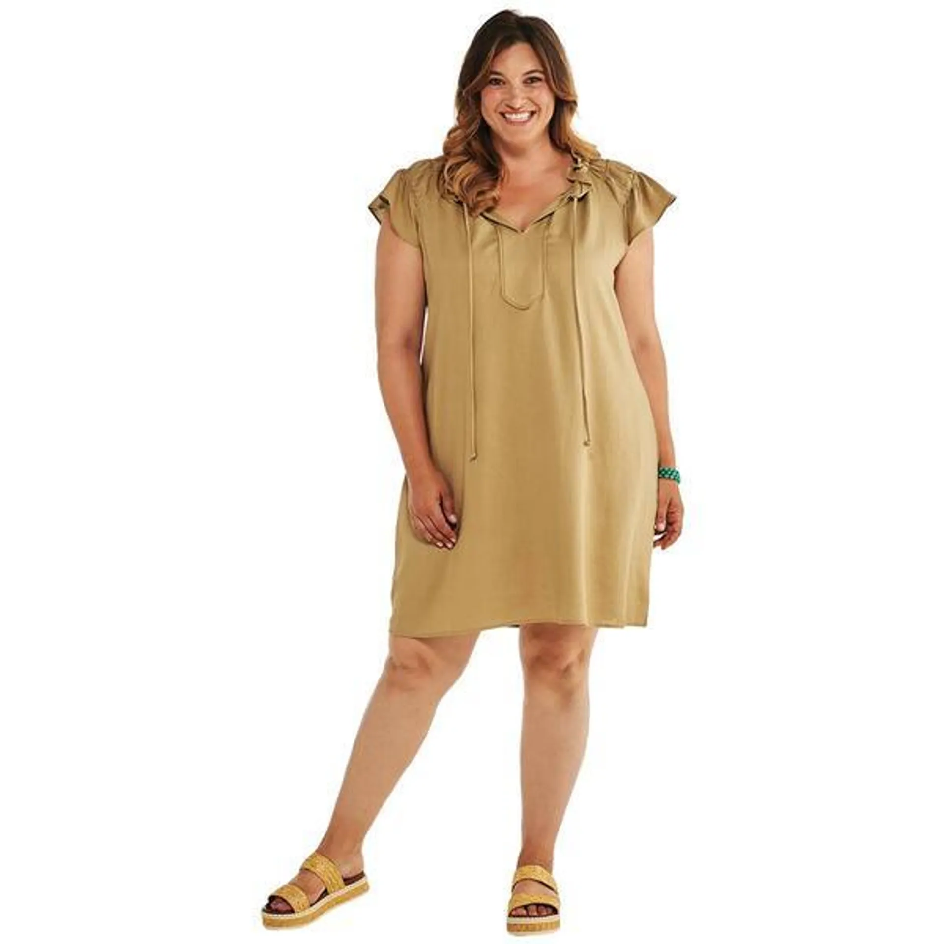 Plus Size Robbie Bee Sleeveless Tie Neck Linen A-Line Dress