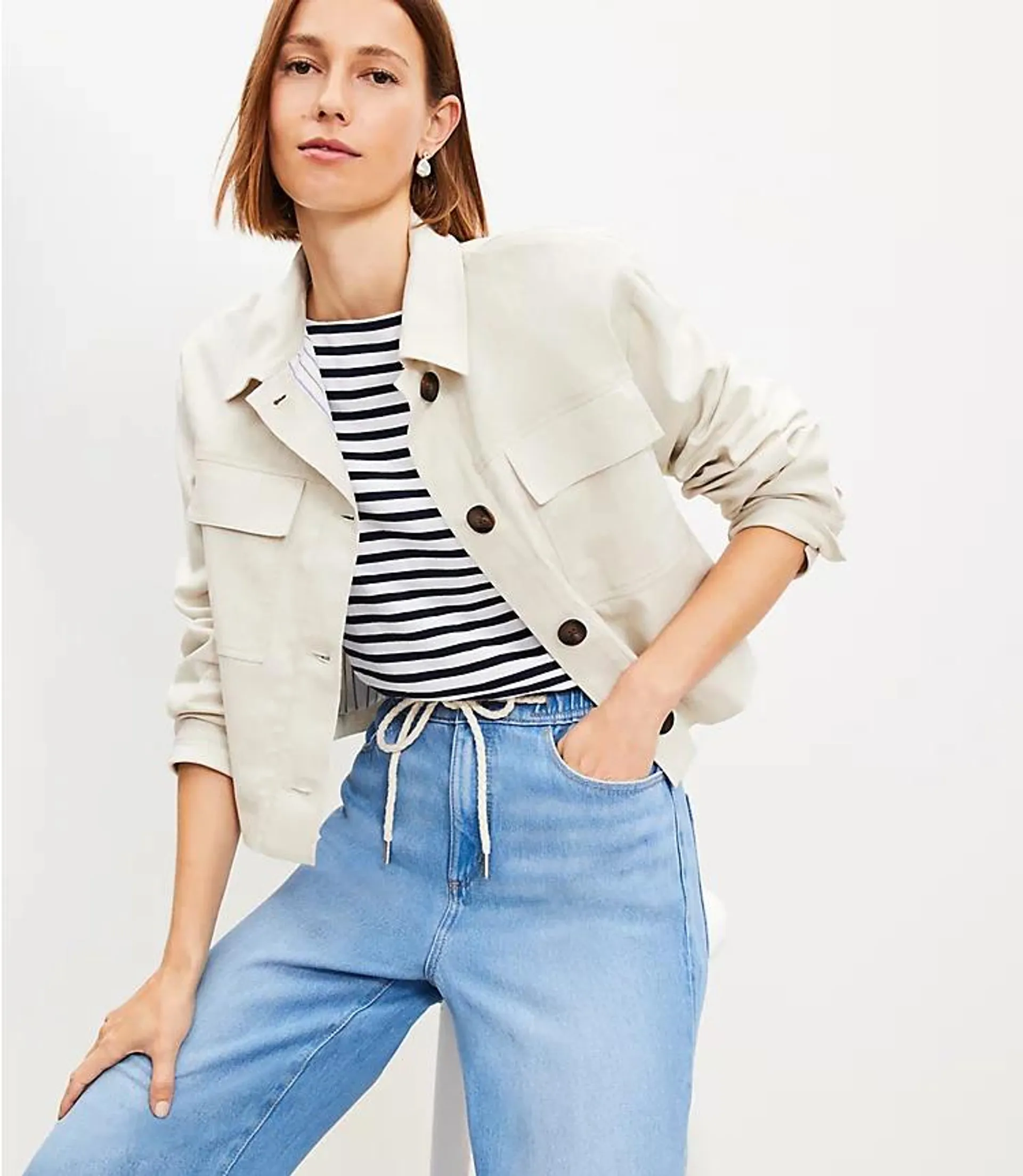 Linen Cotton Cropped Patch Pocket Jacket