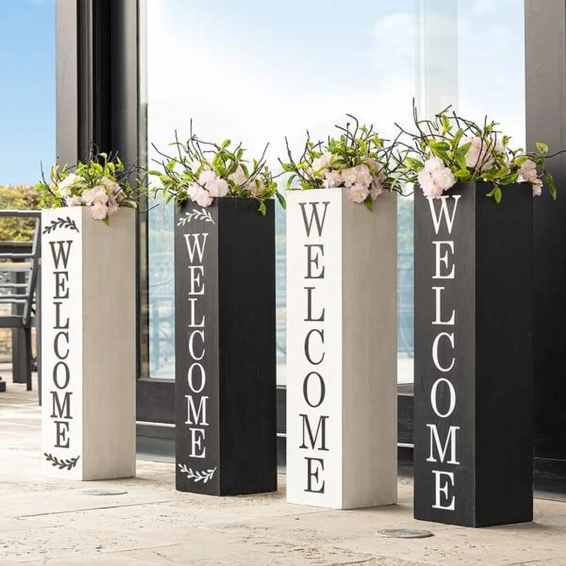 Glitzhome 30"H Double Sided Wooden "WELCOME" "HOME or PORCH" Porch Sign Welcome Planter