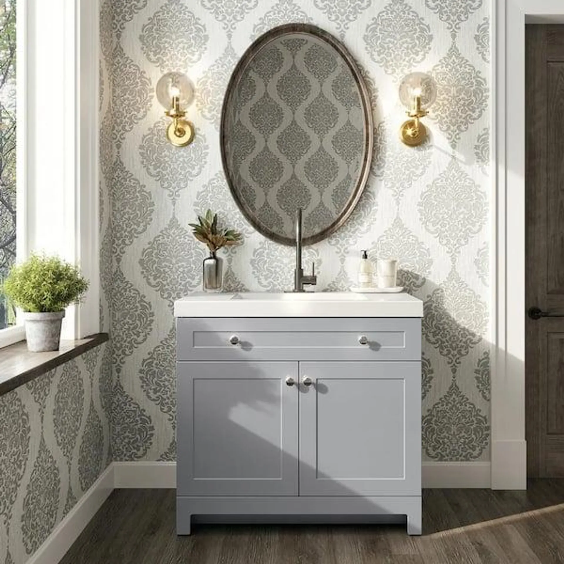 Everdean 37 in. Single Sink Pearl Gray Bath Vanity with White Cultured Marble Top (Assembled)