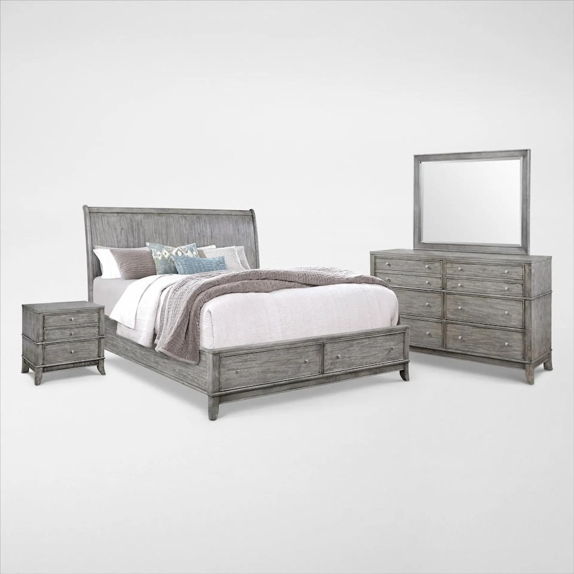 Hazel 6-Piece Bedroom Set with 2-Drawer Nightstand, Dresser and Mirror