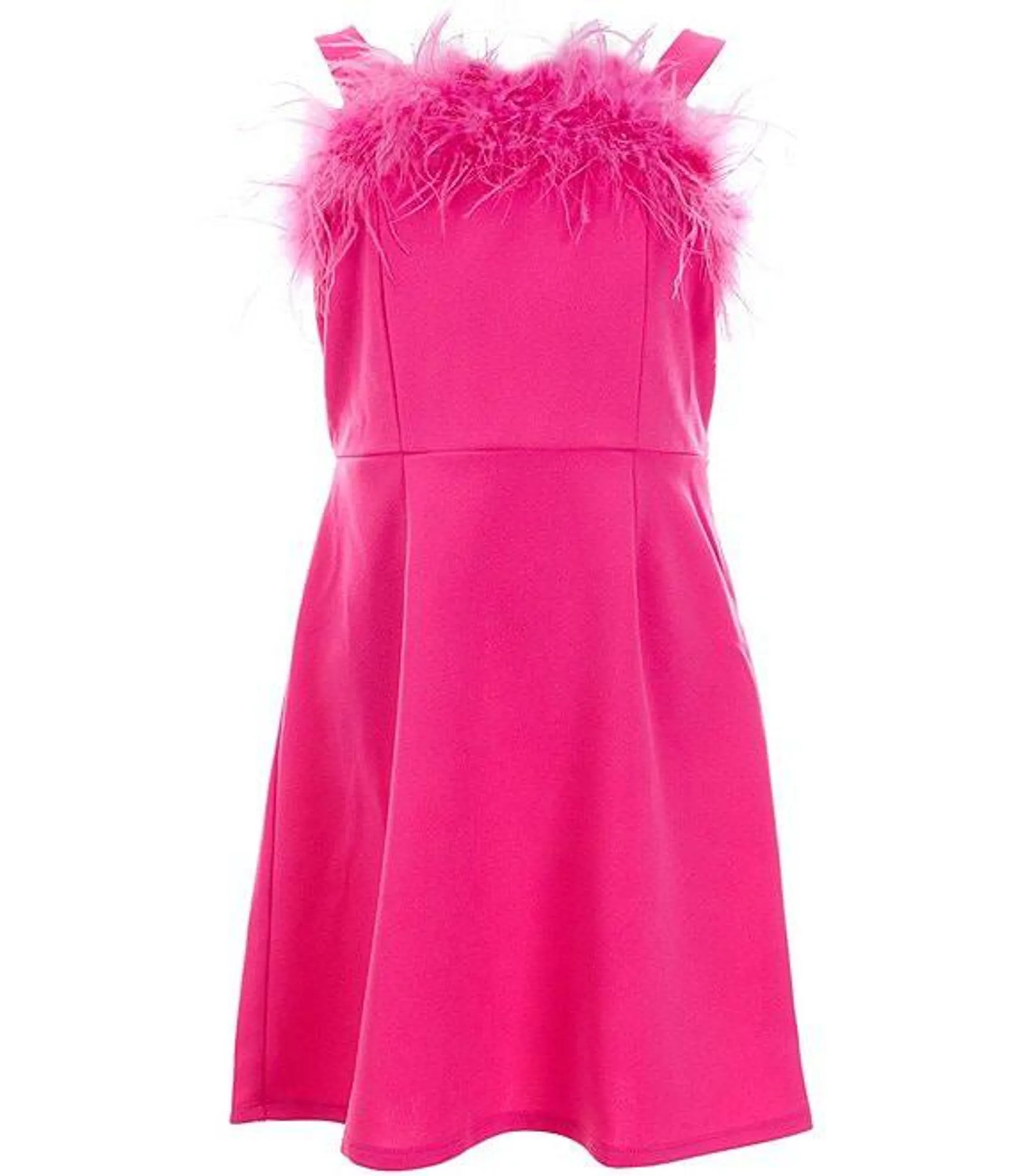Big Girls 7-16 Sleeveless Faux-Feather-Accented Shift Dress