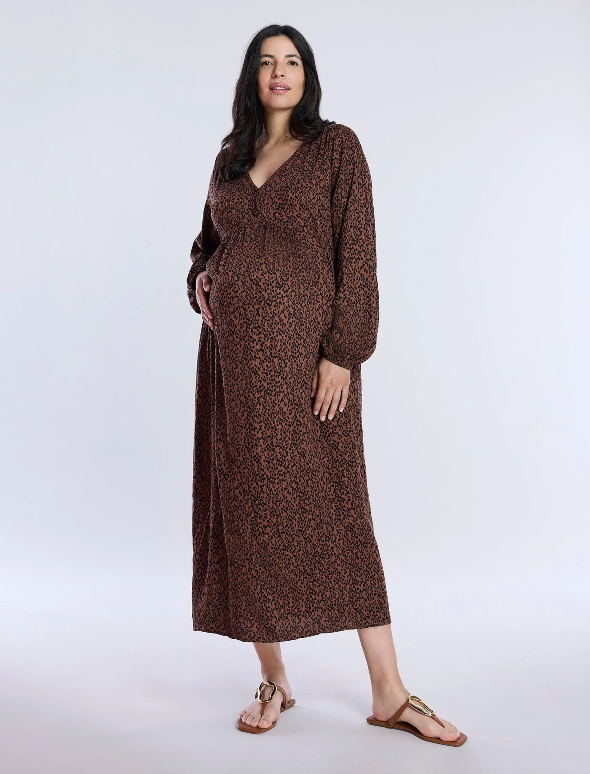 Long Sleeve Button Front Midi Dress