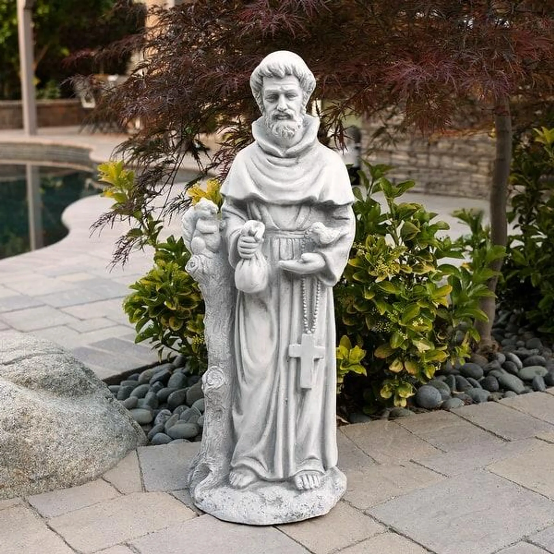 Alpine Corporation 31" Tall Indoor/Outdoor Saint Francis Standing Statue Yard Art Decoration