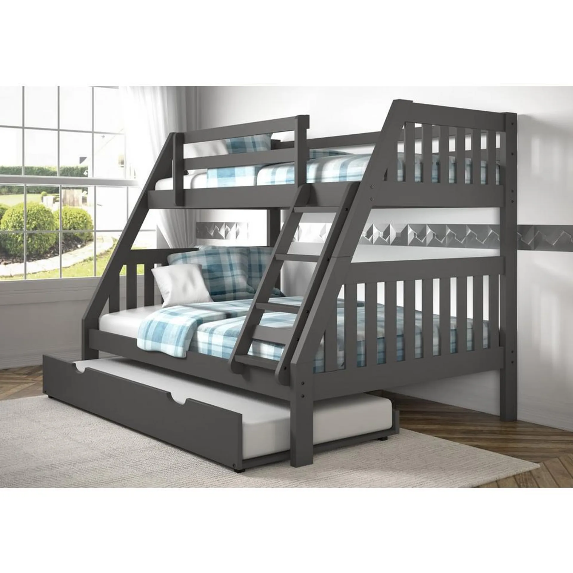 Austin Twin over Full Dark Gray Mission Bunk with Trundle