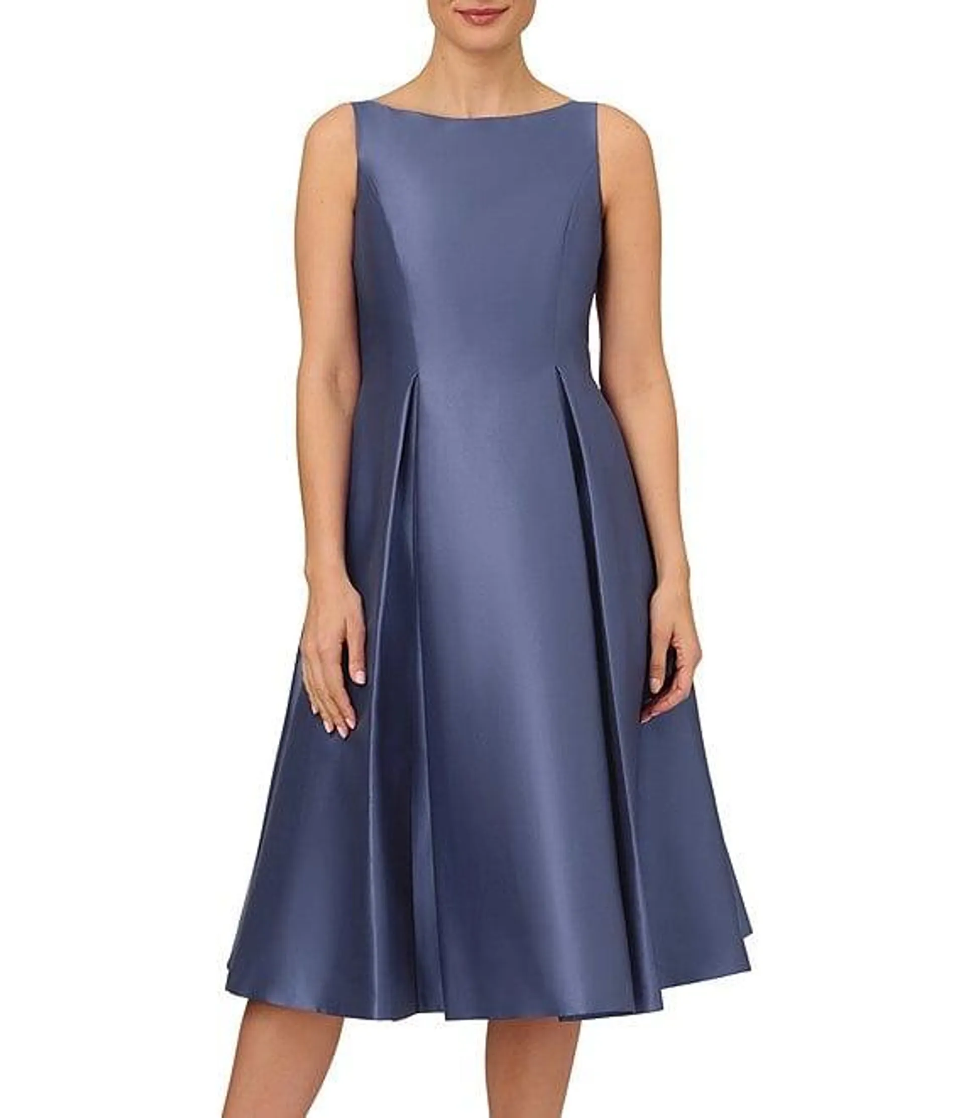 Boat Neck Sleeveless A-Line Taffeta Dress