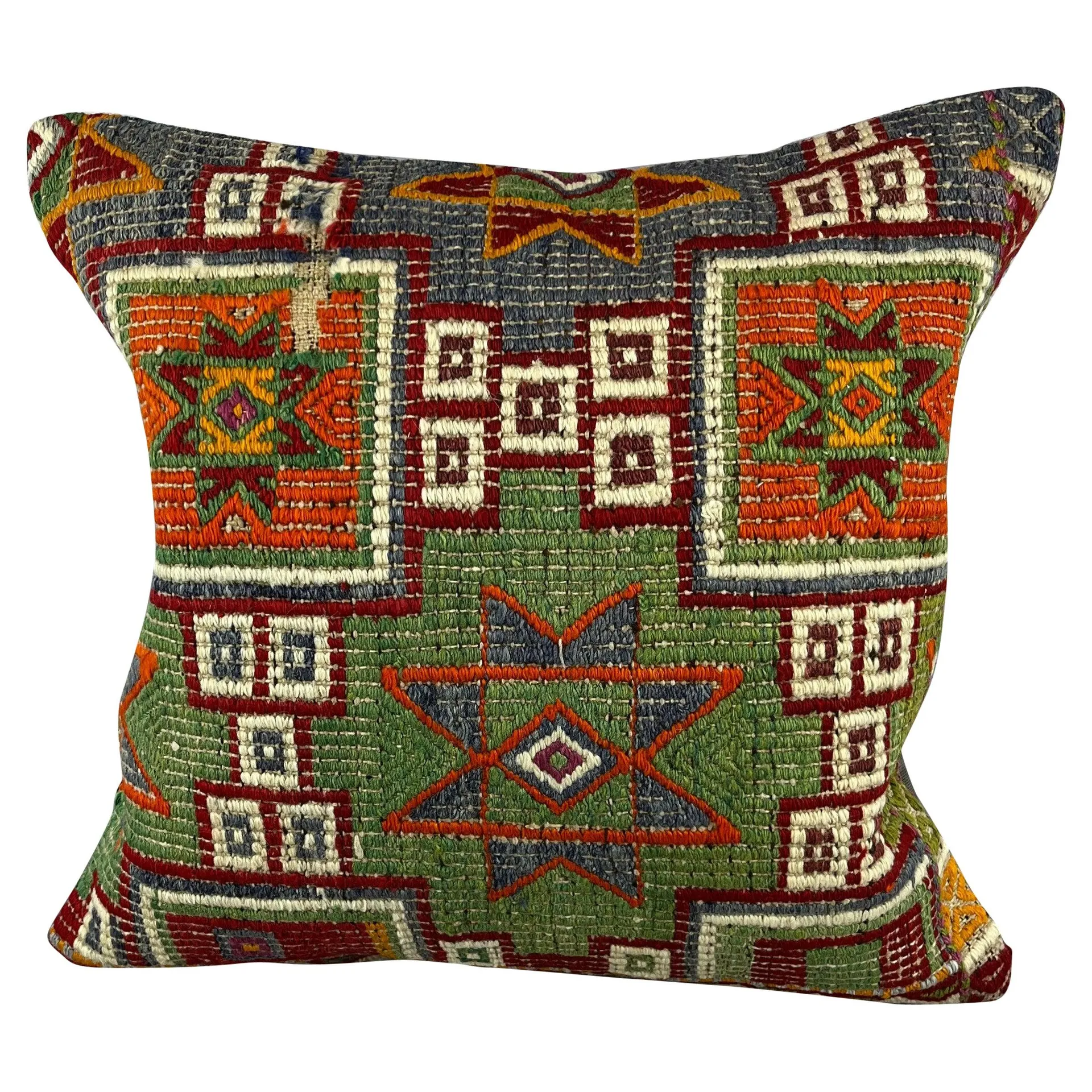 20 x 20 Kilim Turkish Cushion Natural Green Blue Pillow Cushion Cover #6764