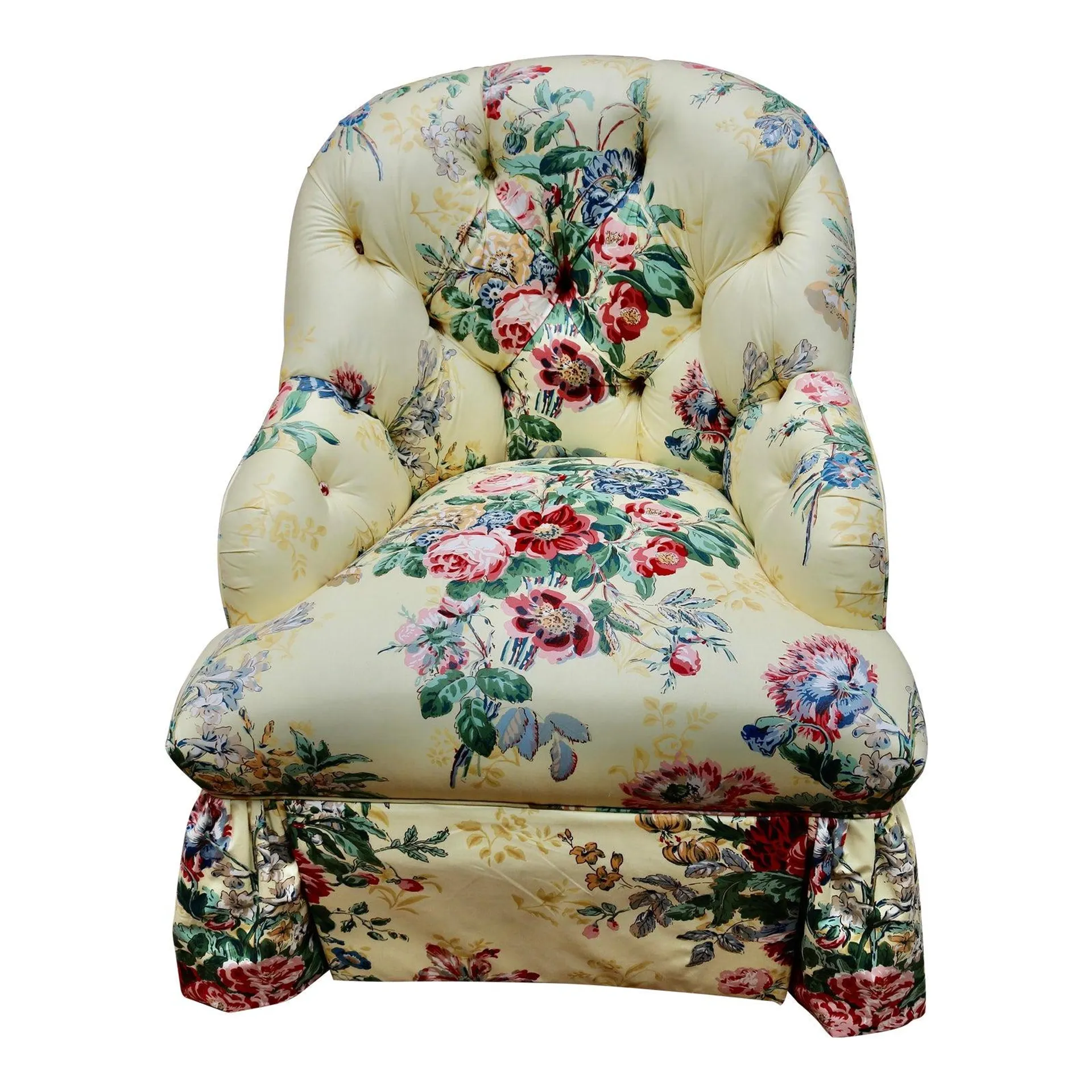 Late 20th Century Button Tufted Chair in Floral Chintz