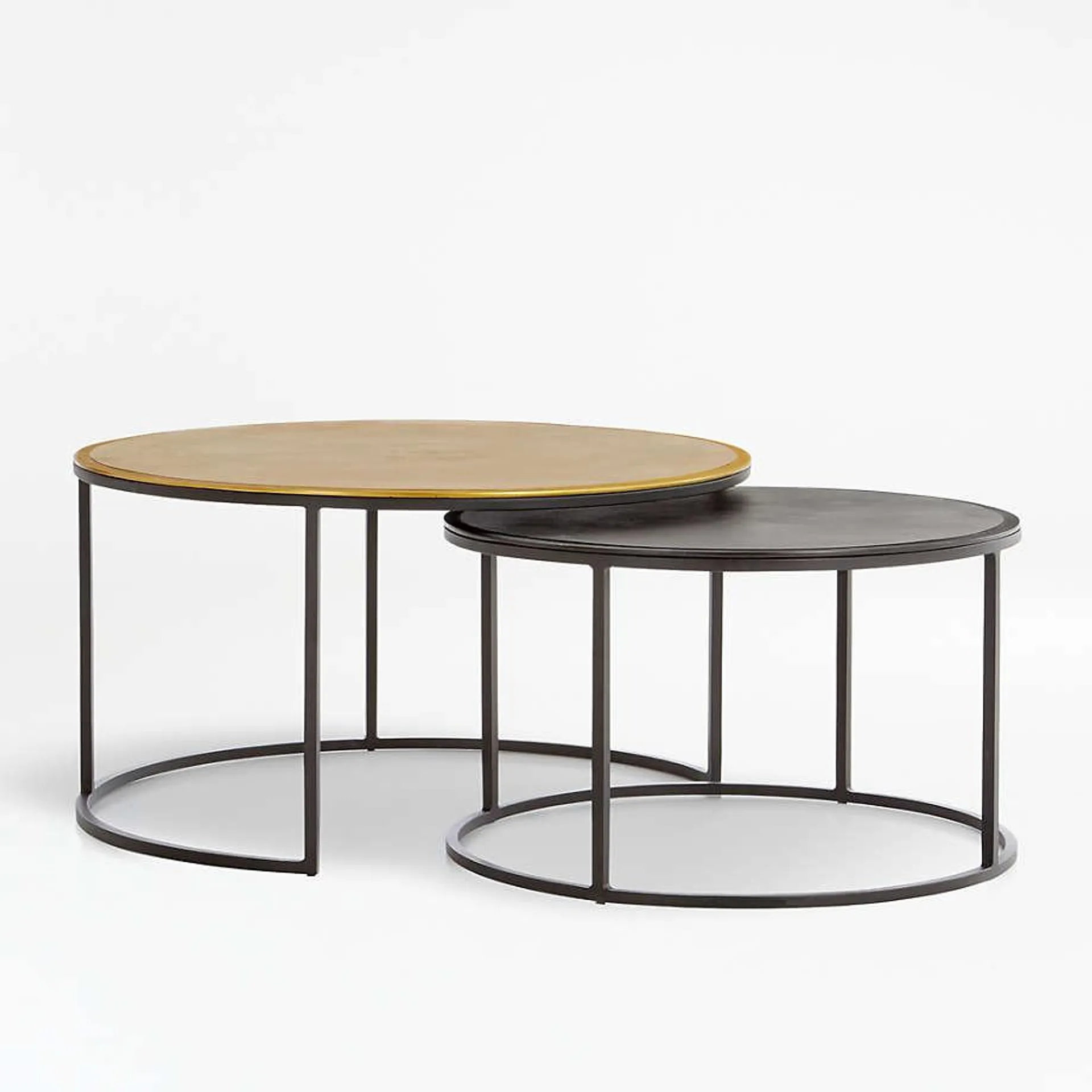 Knurl Iron and Aluminum 34" Round Nesting Coffee Tables Set of Two