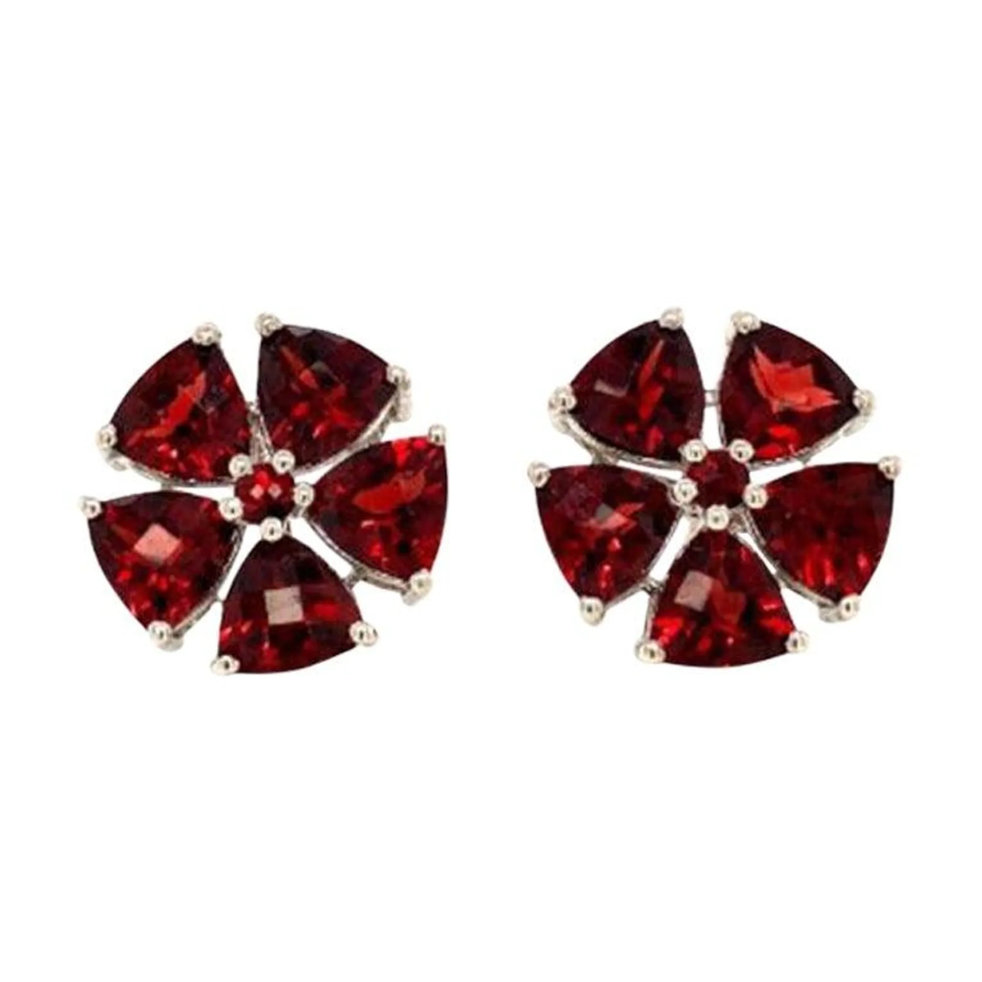 19.22 CTW Genuine Garnet Floral Stud Earrings in 925 Sterling Silver