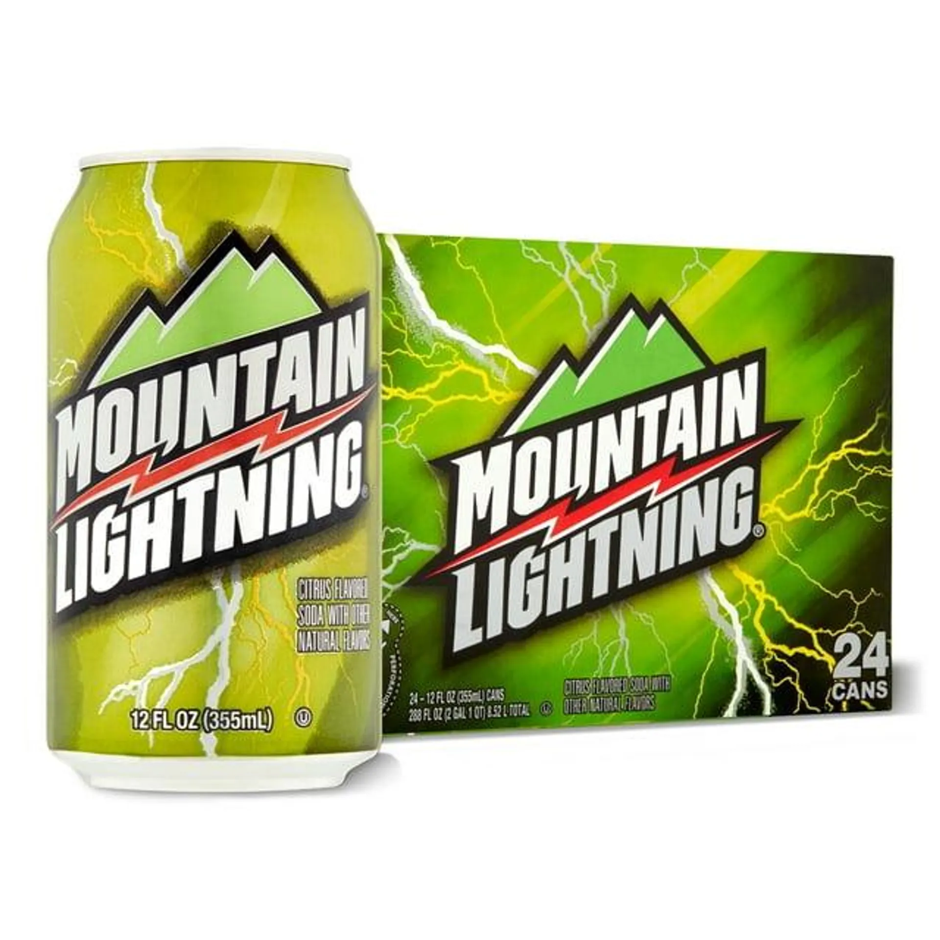 Great Value Mountain Lightning Citrus Flavored Soda Pop, 12 fl oz, 24 Pack Cans