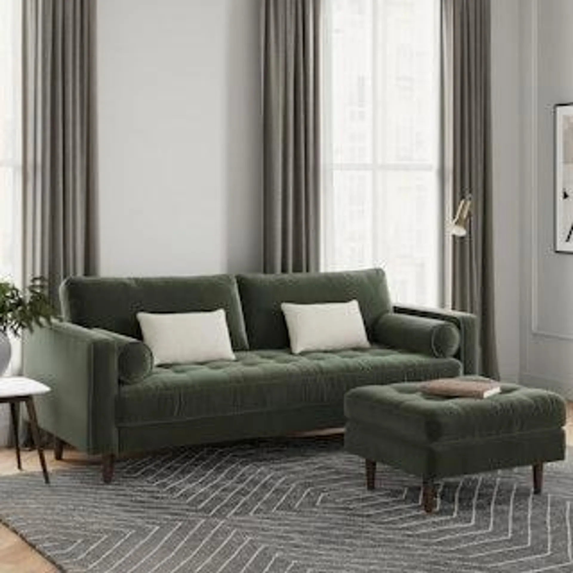 Sven 88" Tufted Velvet Sofa - Plush Pacific Green