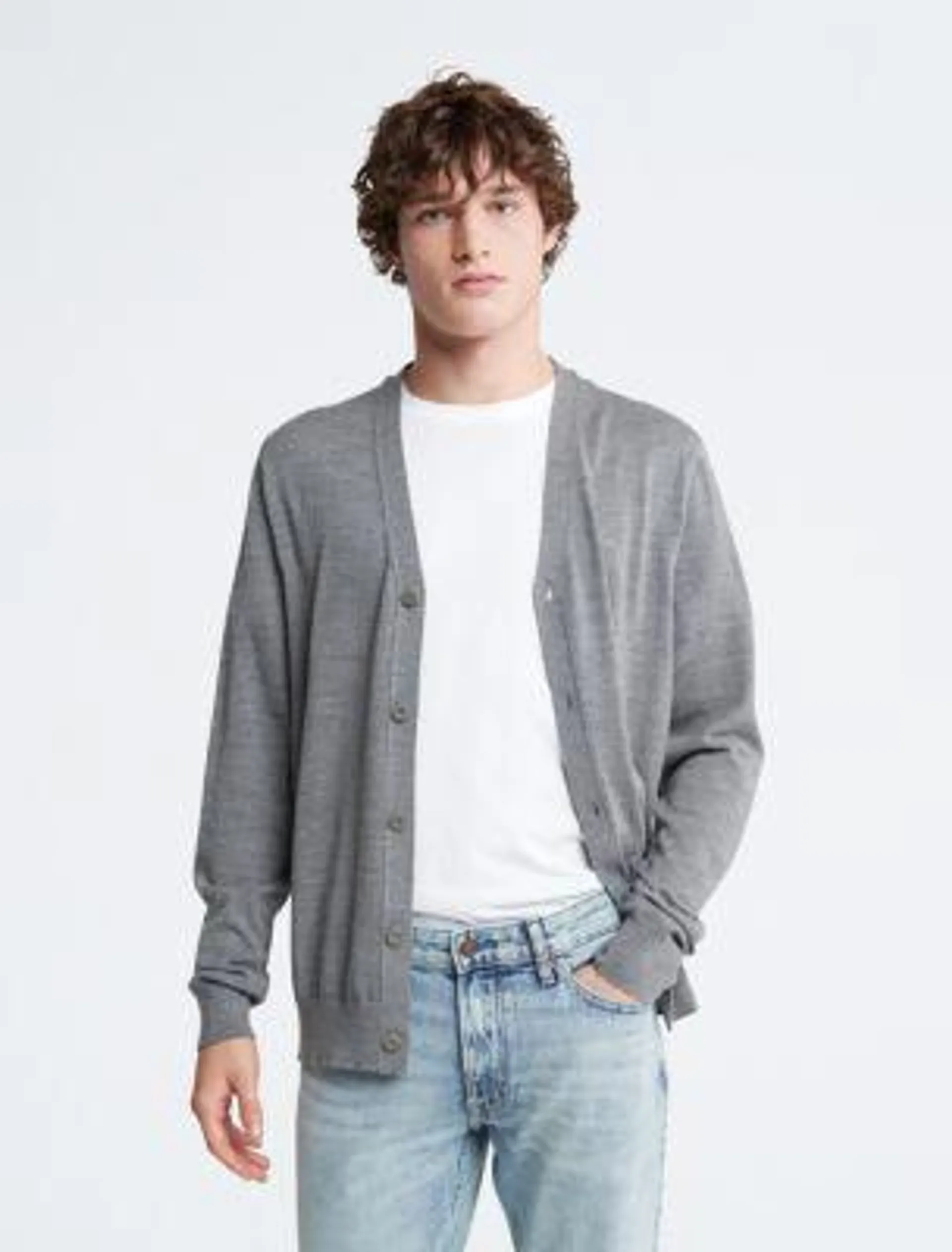 Extra Fine Merino Wool Blend Cardigan Sweater