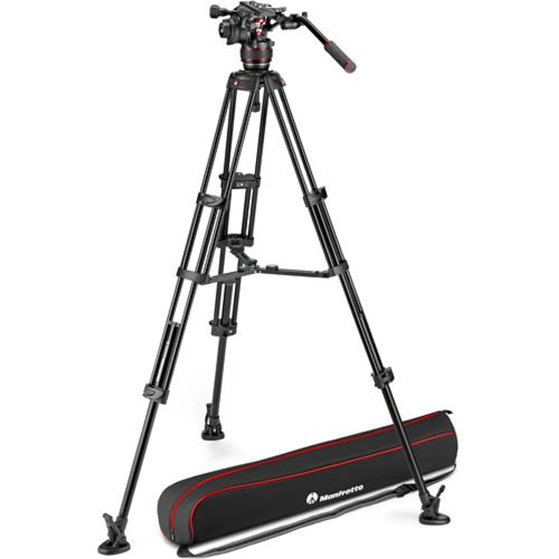 Manfrotto 608 Nitrotech Fluid Video Head and Aluminum Twin Leg Tripod with Middle Spreader