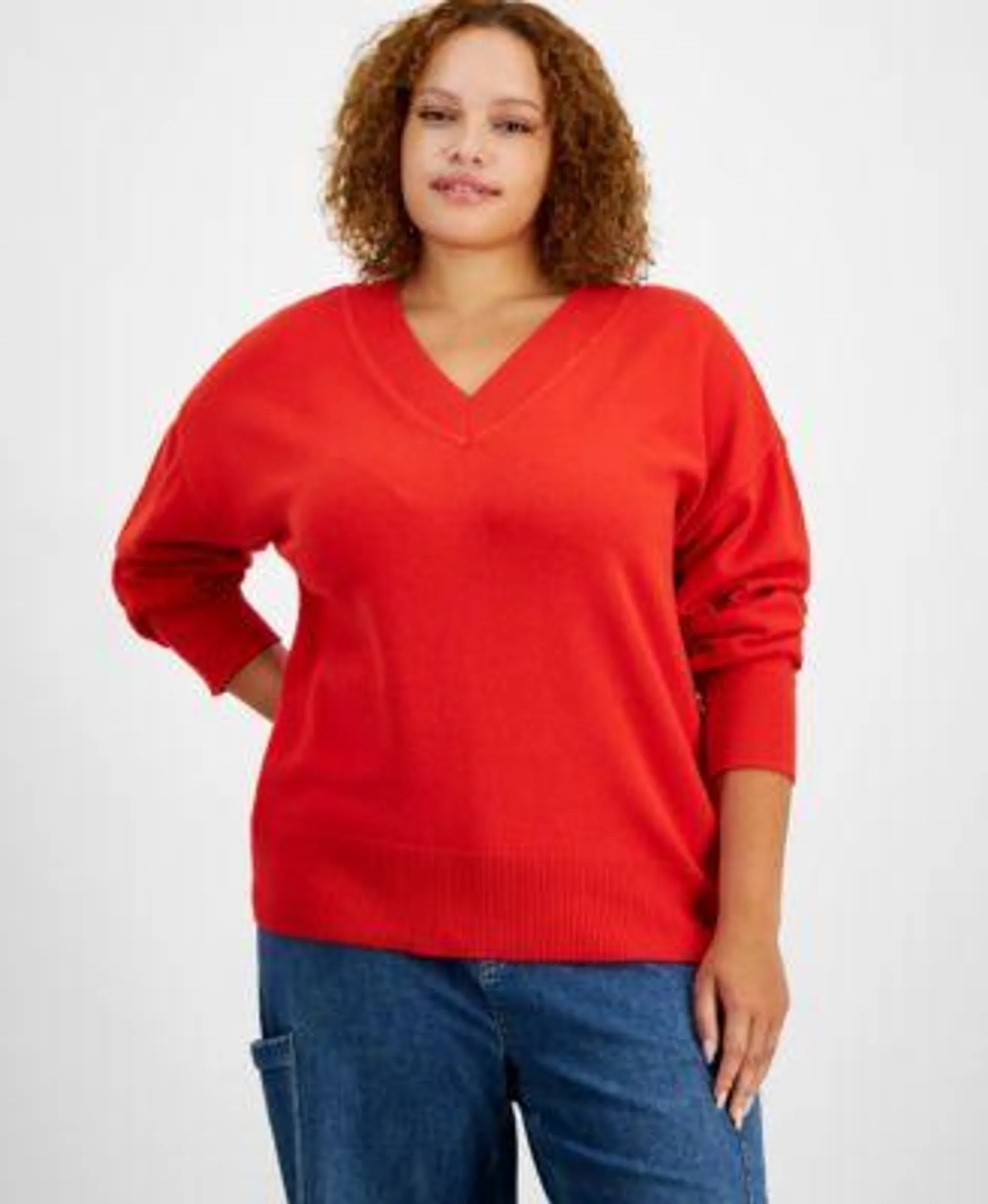 Trendy Plus Size V-Neck Sweater, Created for Macy's