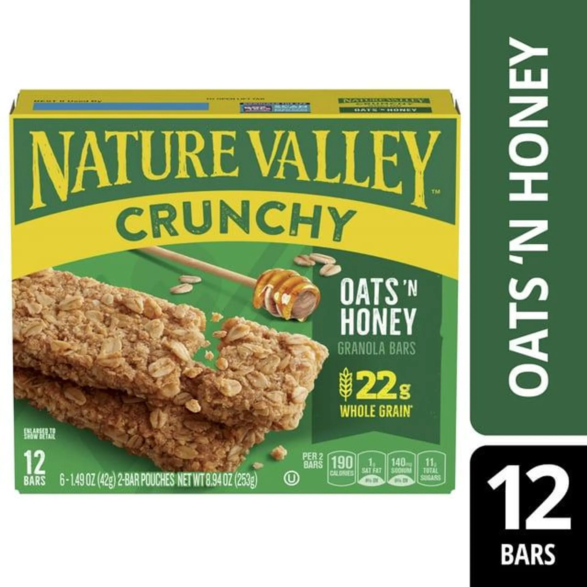 Nature Valley Crunchy Granola Bars, Oats 'n Honey, 12 Bars, 8.94 OZ (6 Pouches)