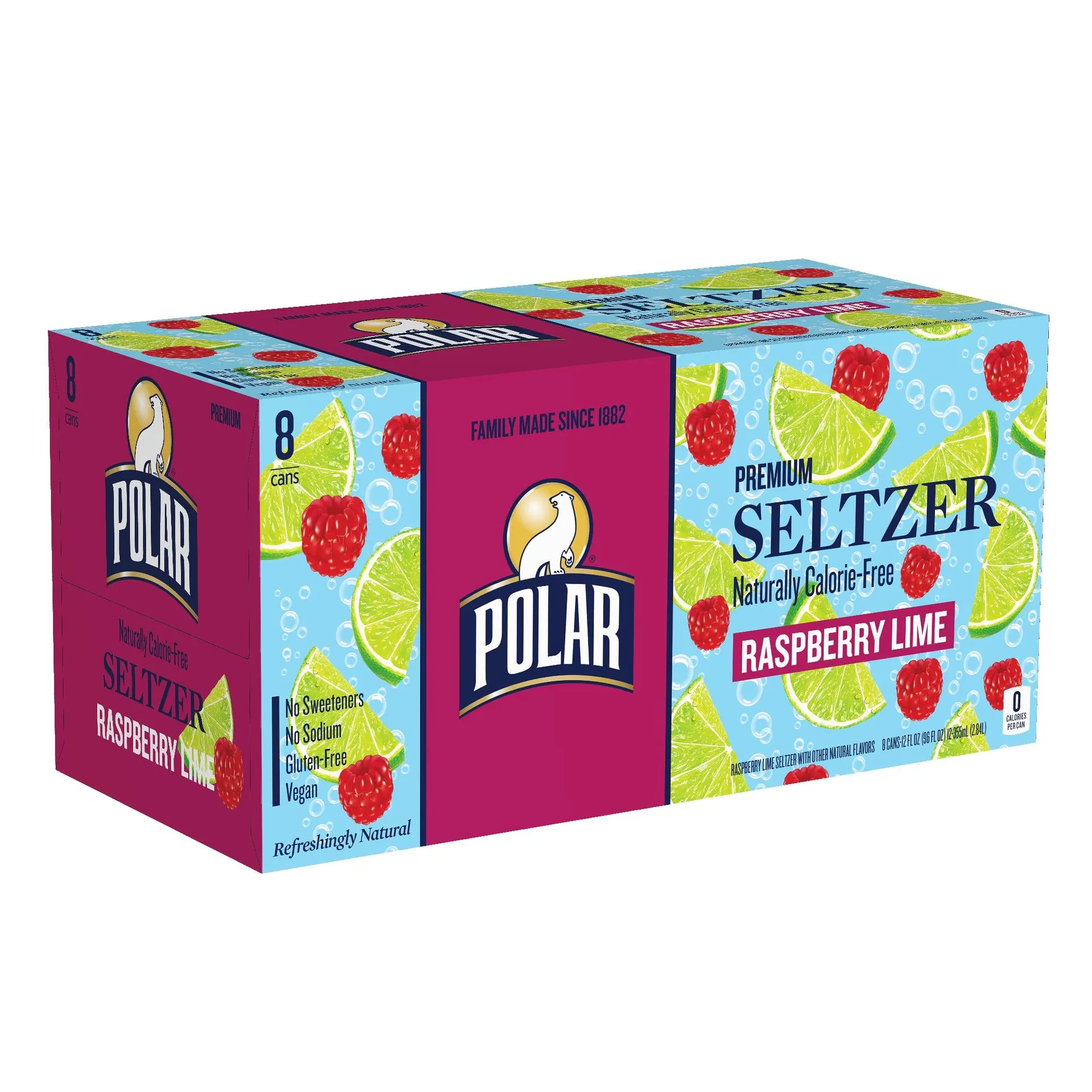 Polar Seltzer Water Raspberry Lime, 12 fl oz cans, 8 pack