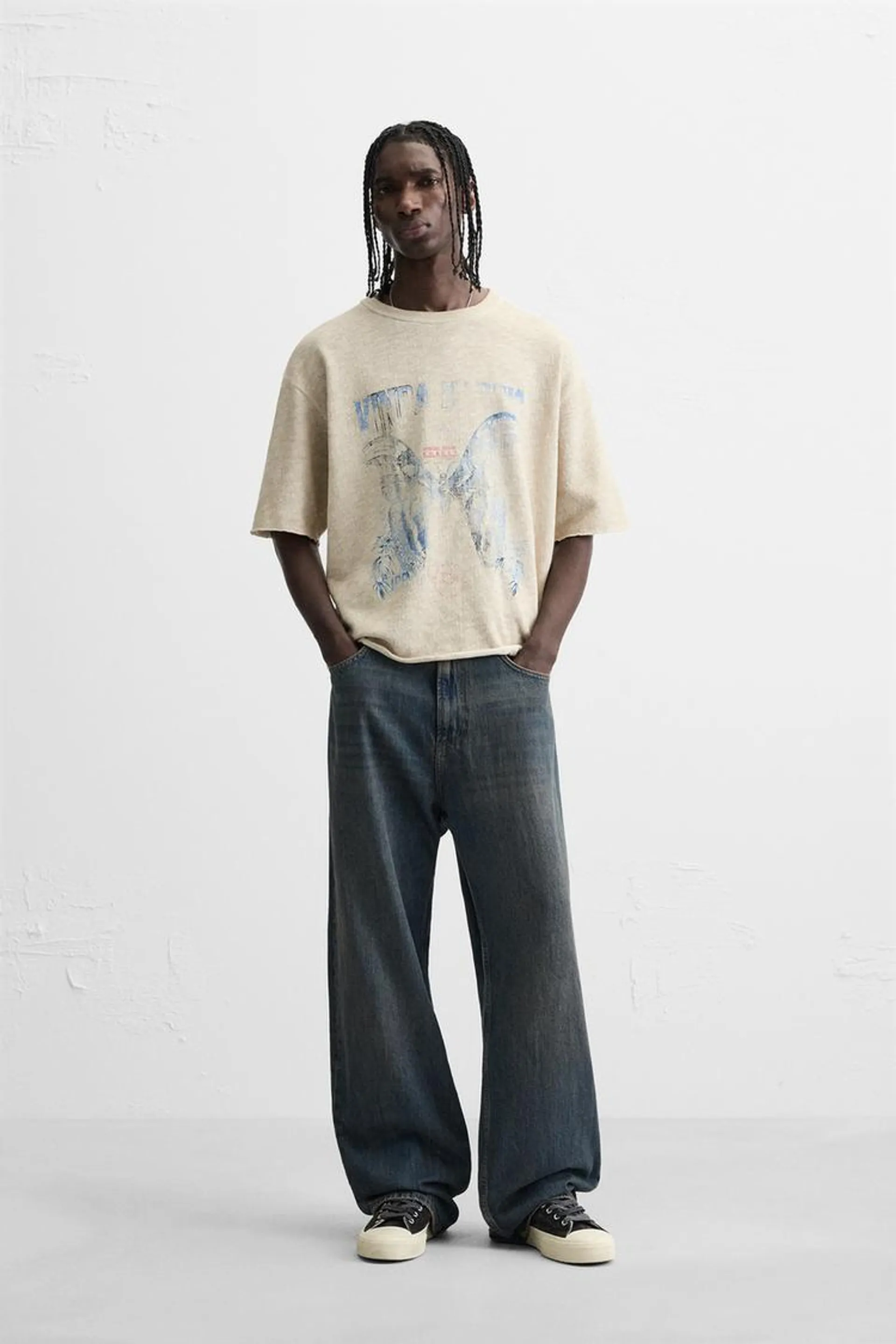 TRICOU DIN TRICOT CU IMPRIMEU COMBINAT