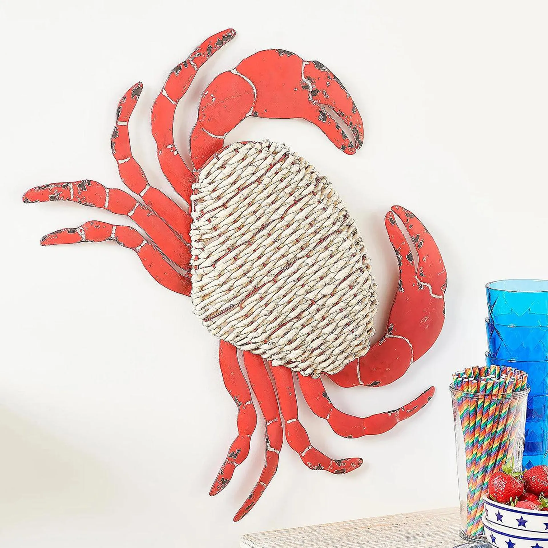 Metal and Rattan Crab Wall Décor