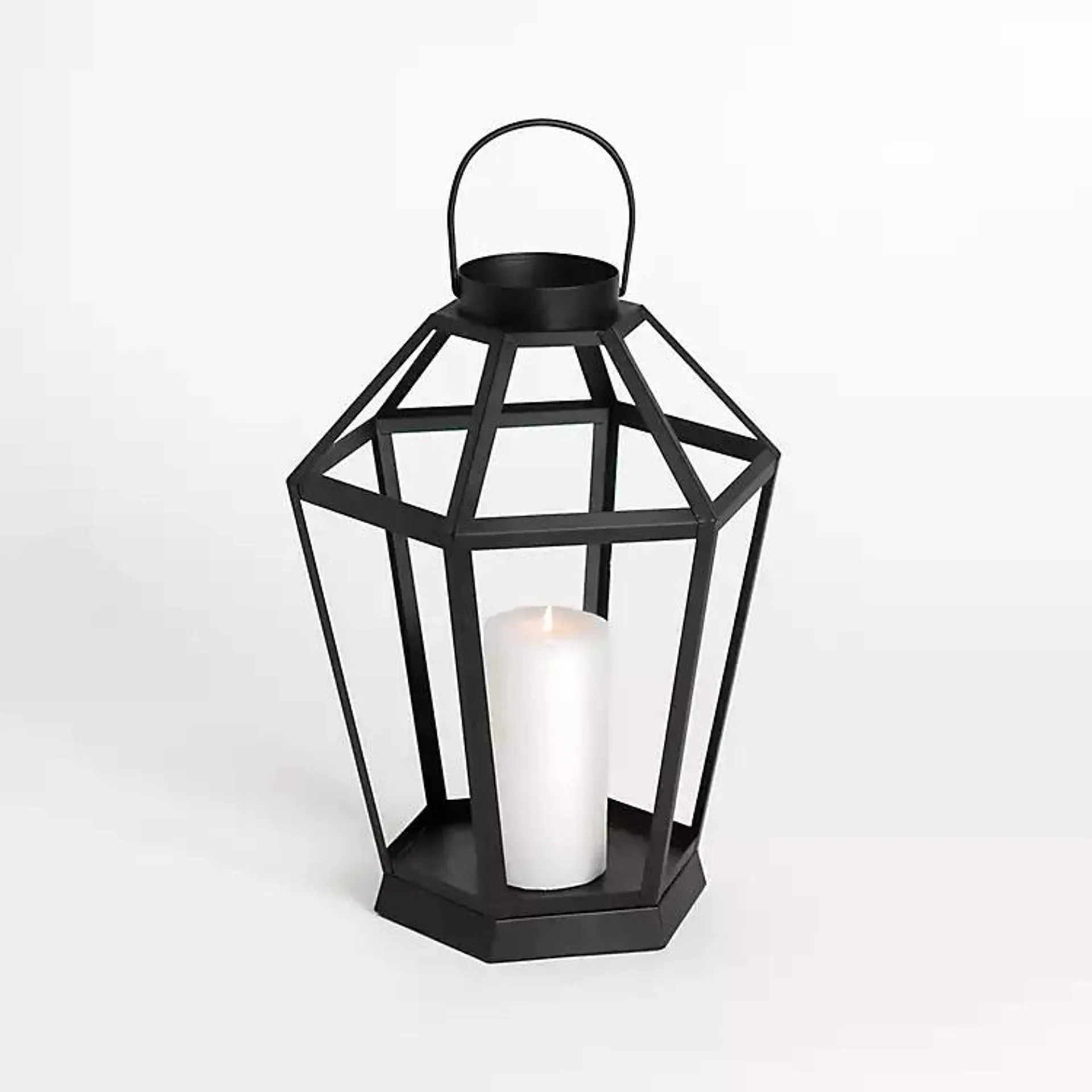 Black Metal Hexagon Lantern, 15 in.